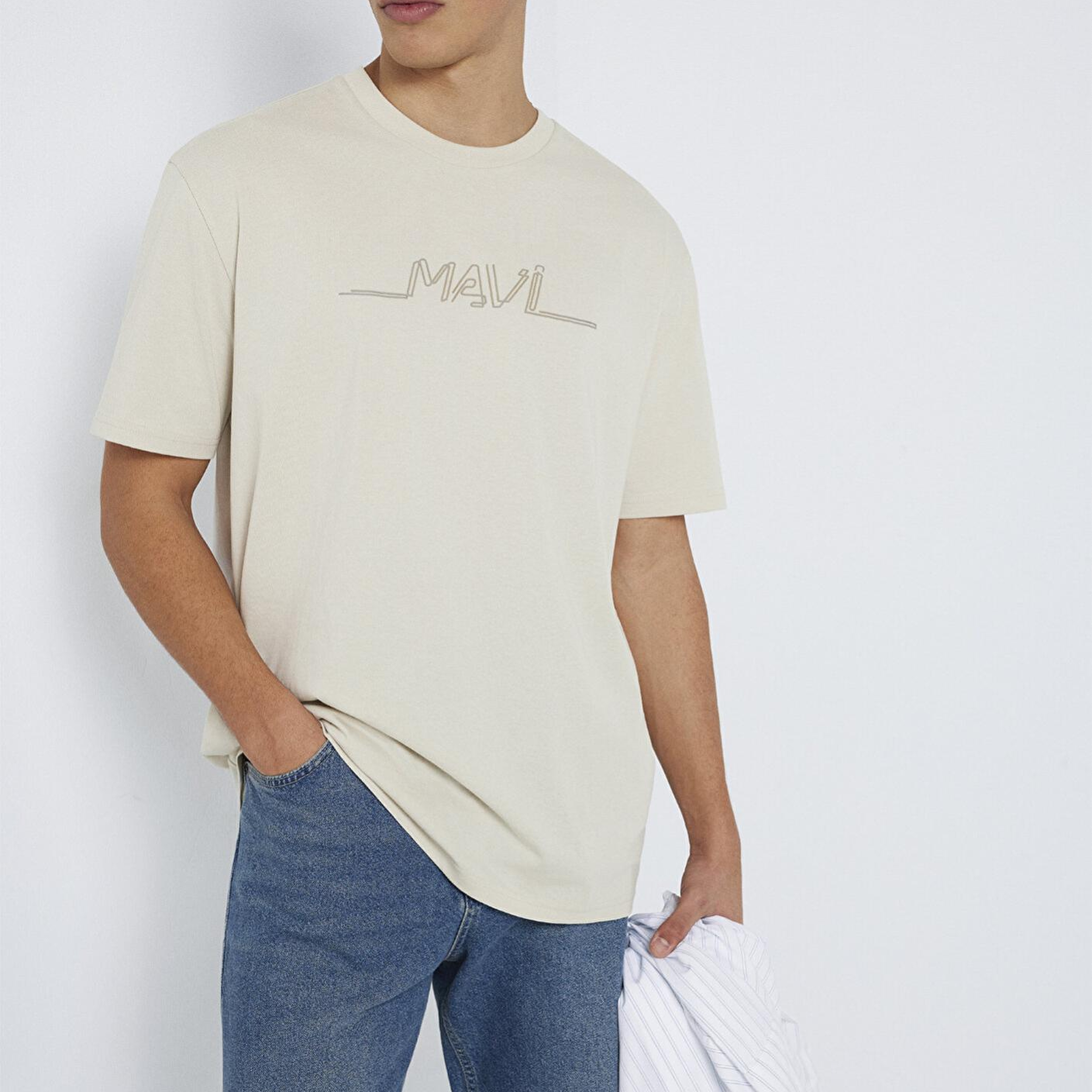 Mavi Mavi Baskılı Bej Tişört Loose Fit / Bol Rahat Kesim 0613128-70144