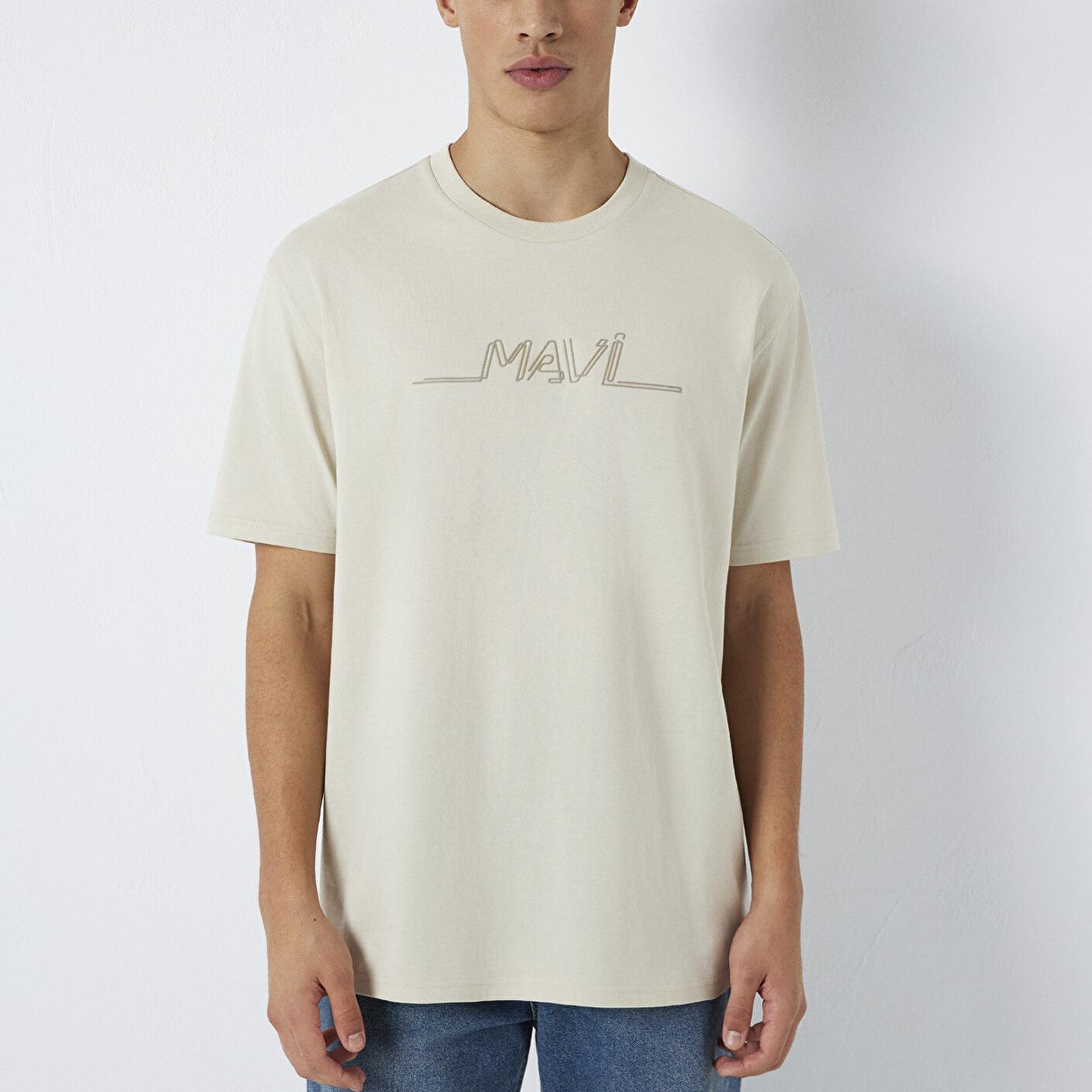 Mavi Mavi Baskılı Bej Tişört Loose Fit / Bol Rahat Kesim 0613128-70144