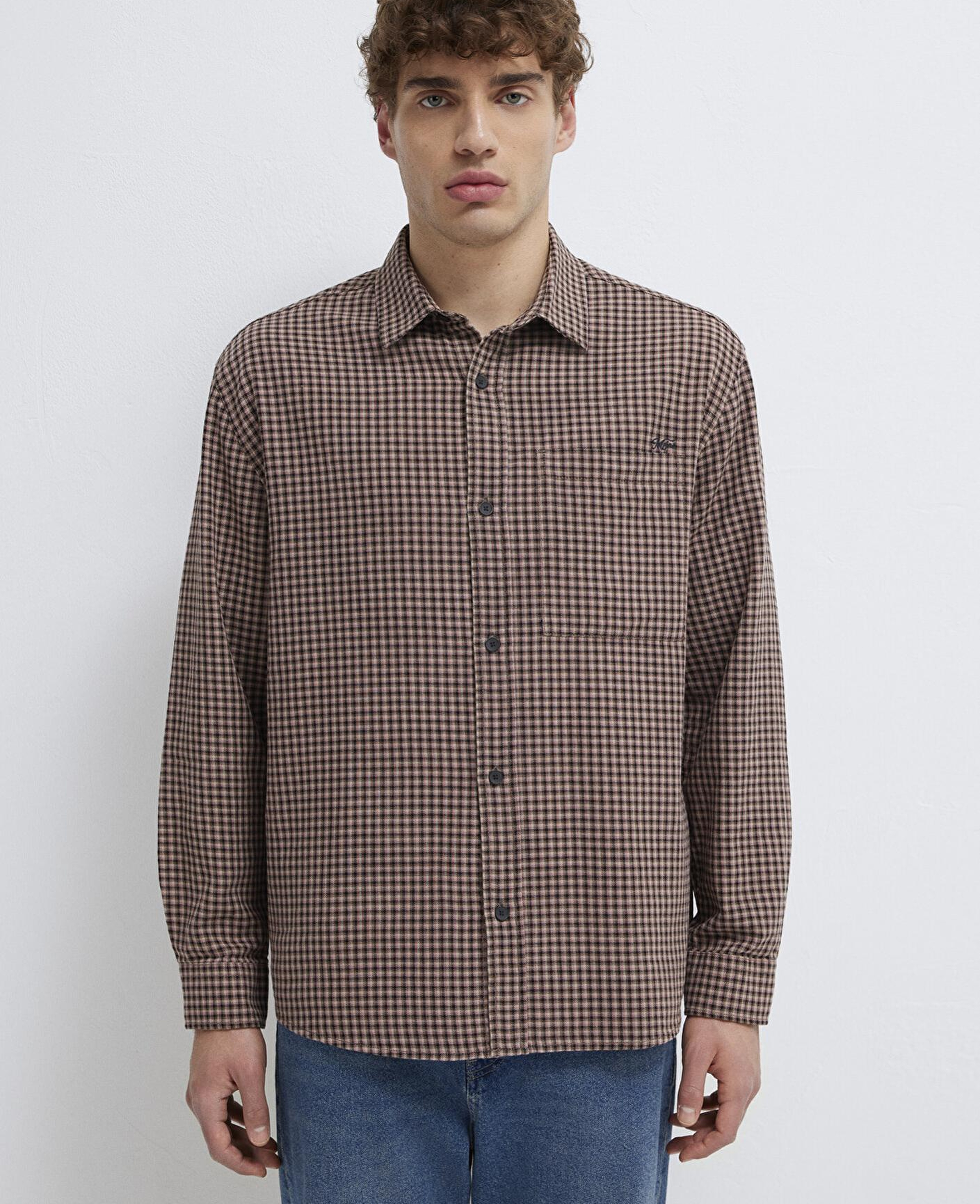 Mavi Bordo Ekose Gömlek Loose Fit / Bol Rahat Kesim 0211887-91419