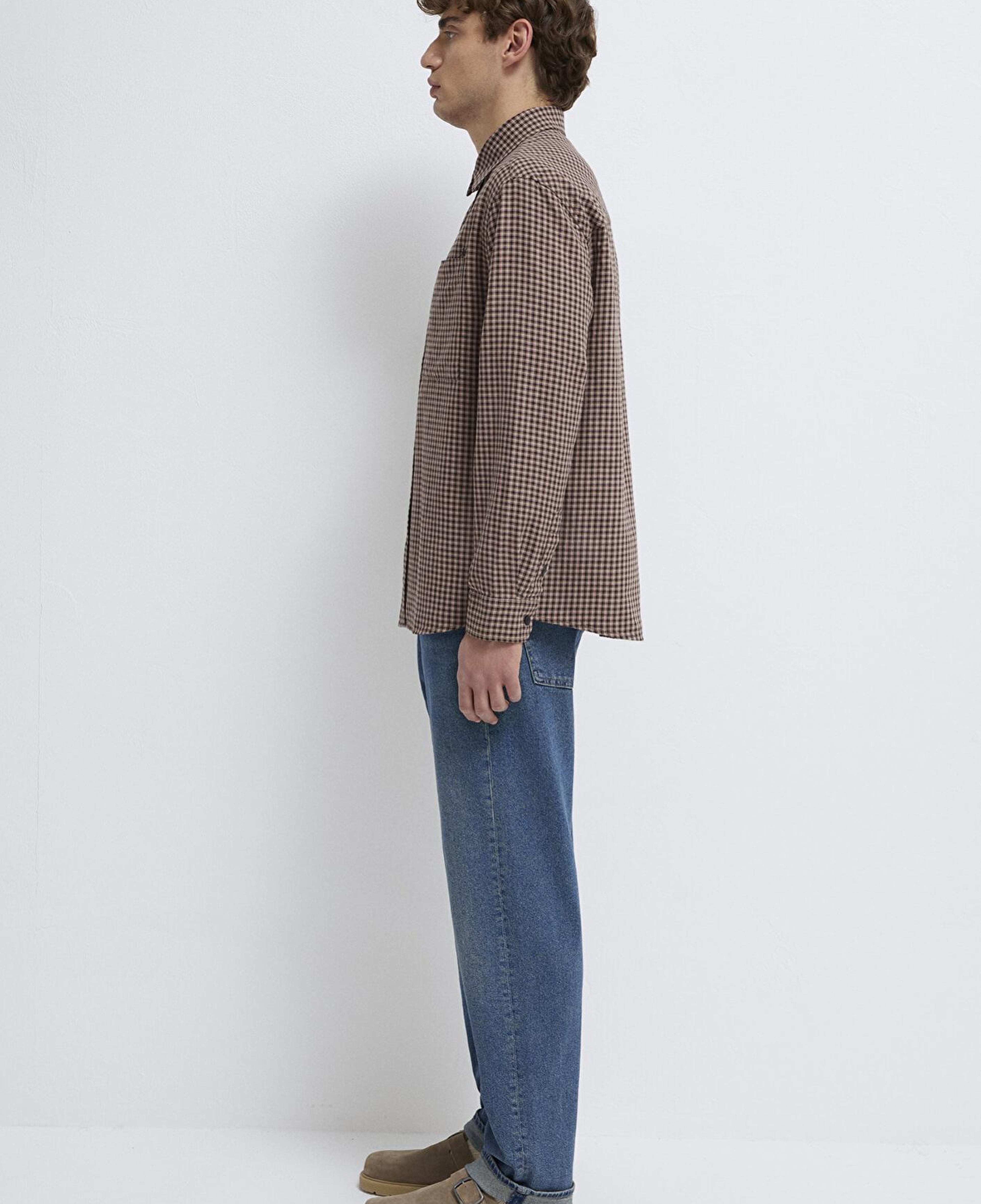 Mavi Bordo Ekose Gömlek Loose Fit / Bol Rahat Kesim 0211887-91419