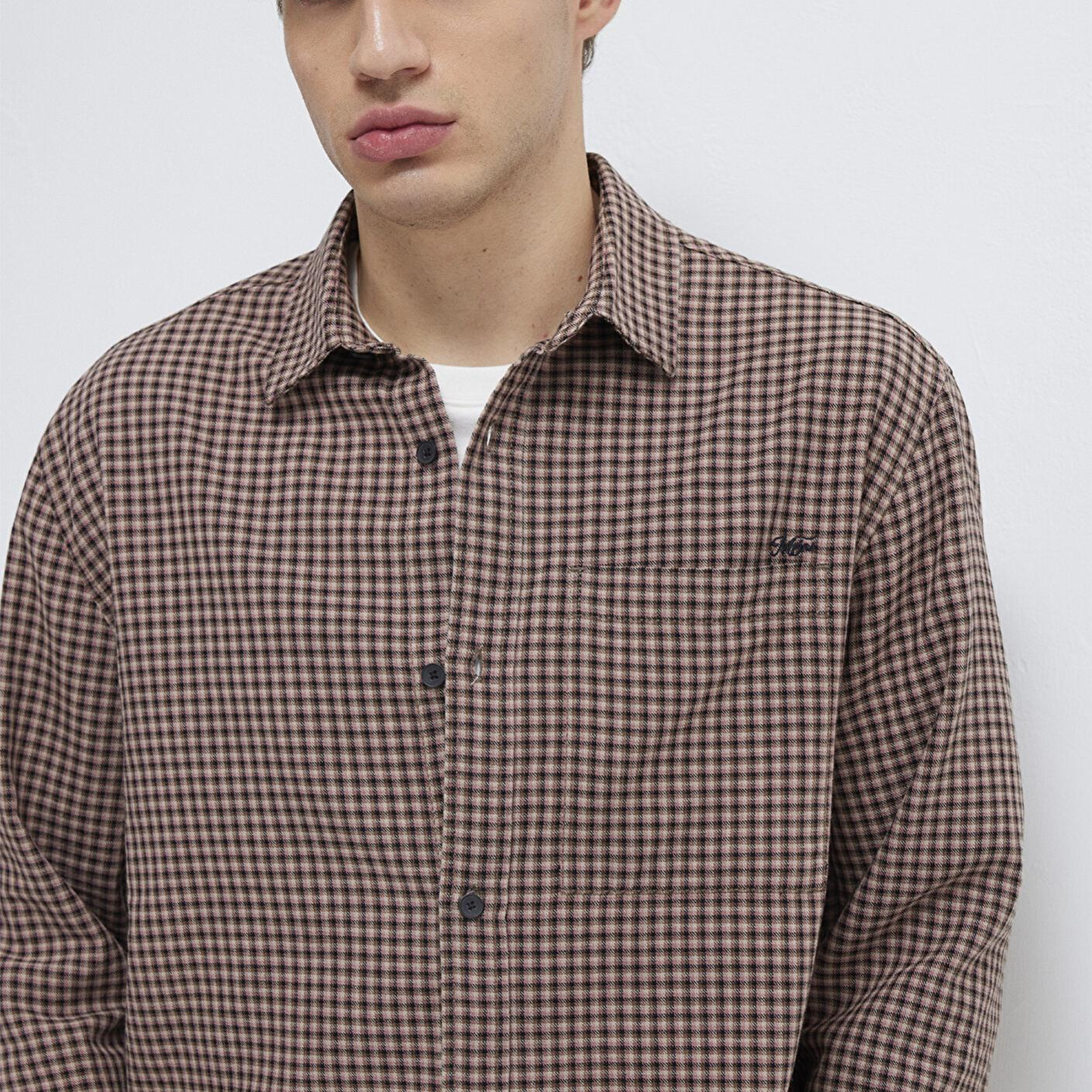 Mavi Bordo Ekose Gömlek Loose Fit / Bol Rahat Kesim 0211887-91419