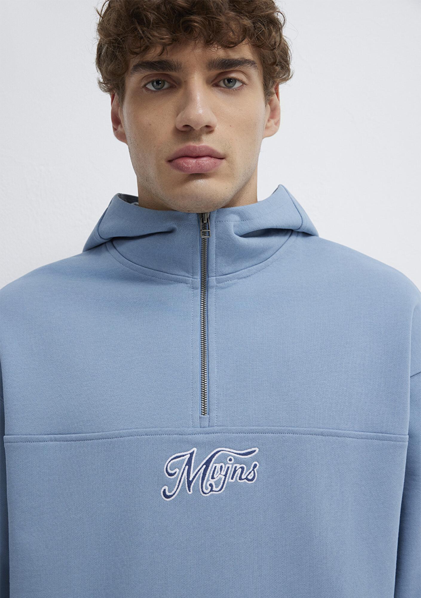 Mavi MVJNS Nakışlı Yarı Fermuarlı Mavi Sweatshirt 0S10543-86998