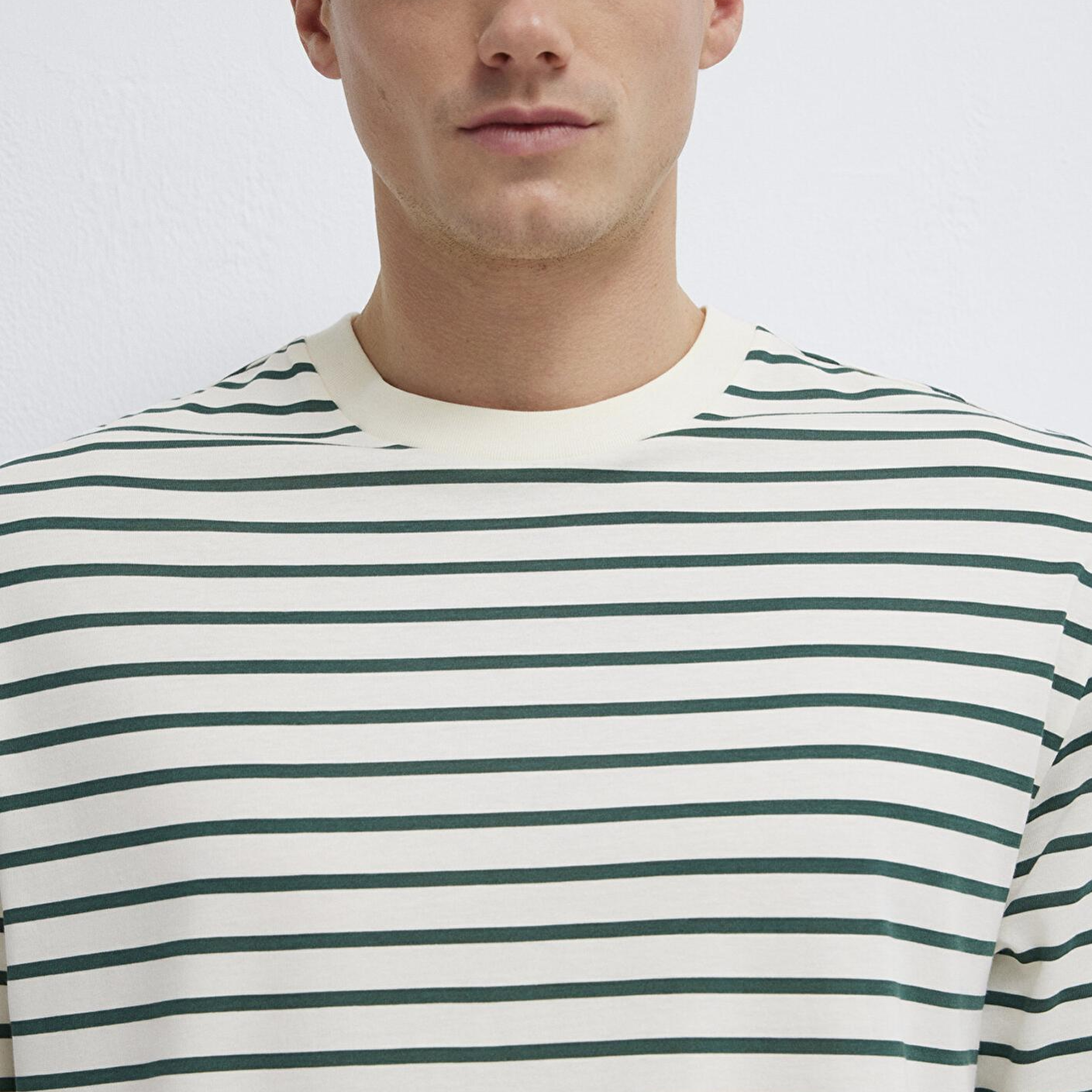 Mavi Yeşil Çizgili Ekru Tişört Loose Fit / Bol Rahat Kesim 0613274-71930