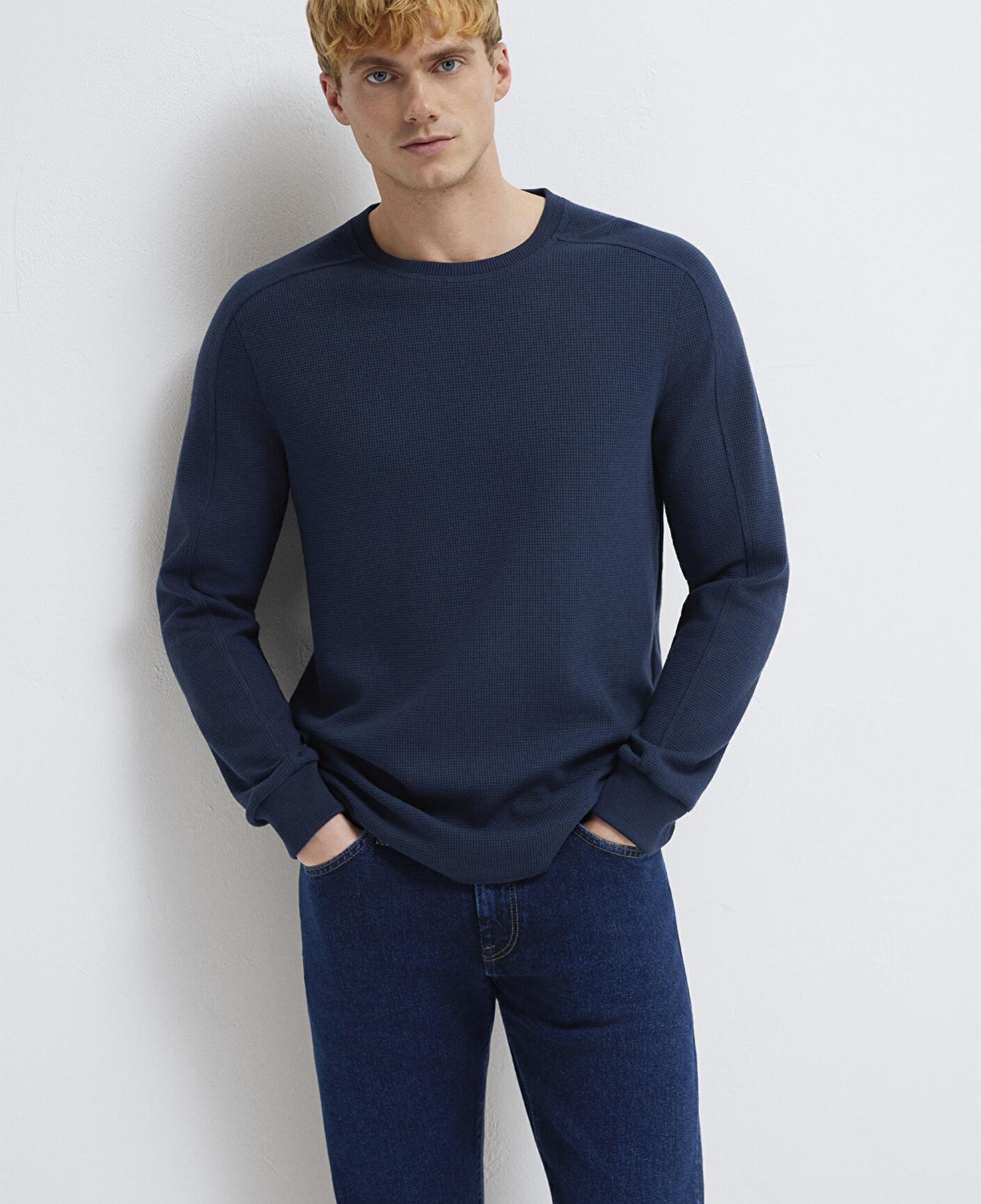 Mavi Uzun Kollu Dokulu Lacivert Basic Tişört Slim Fit / Dar Kesim 0610106-70490