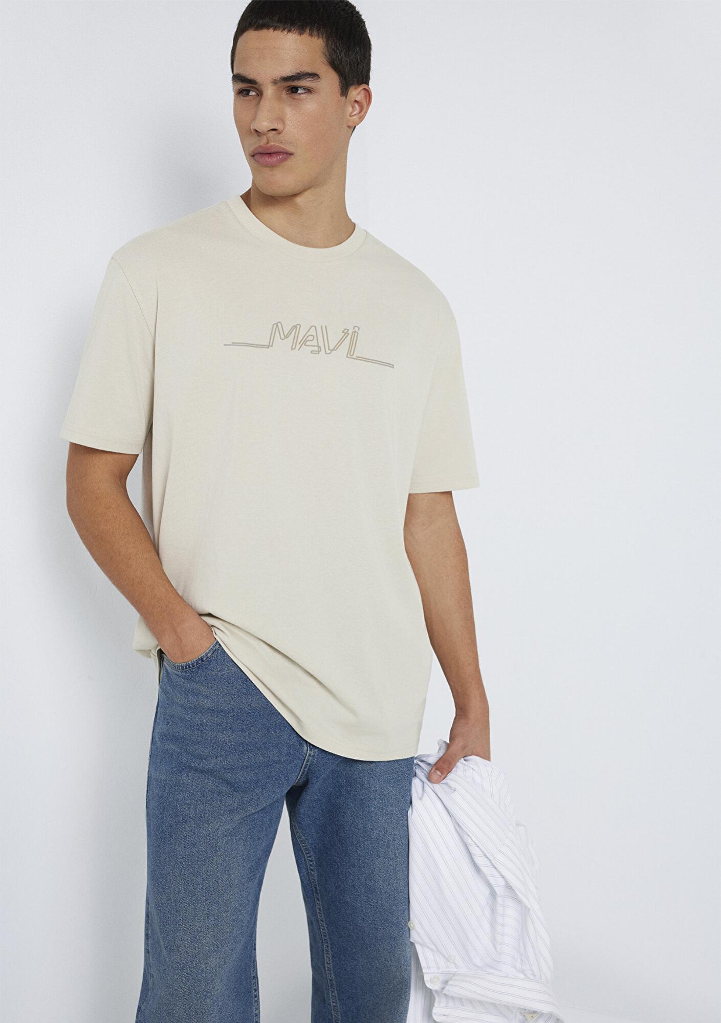 Mavi Mavi Baskılı Bej Tişört Loose Fit / Bol Rahat Kesim 0613128-70144