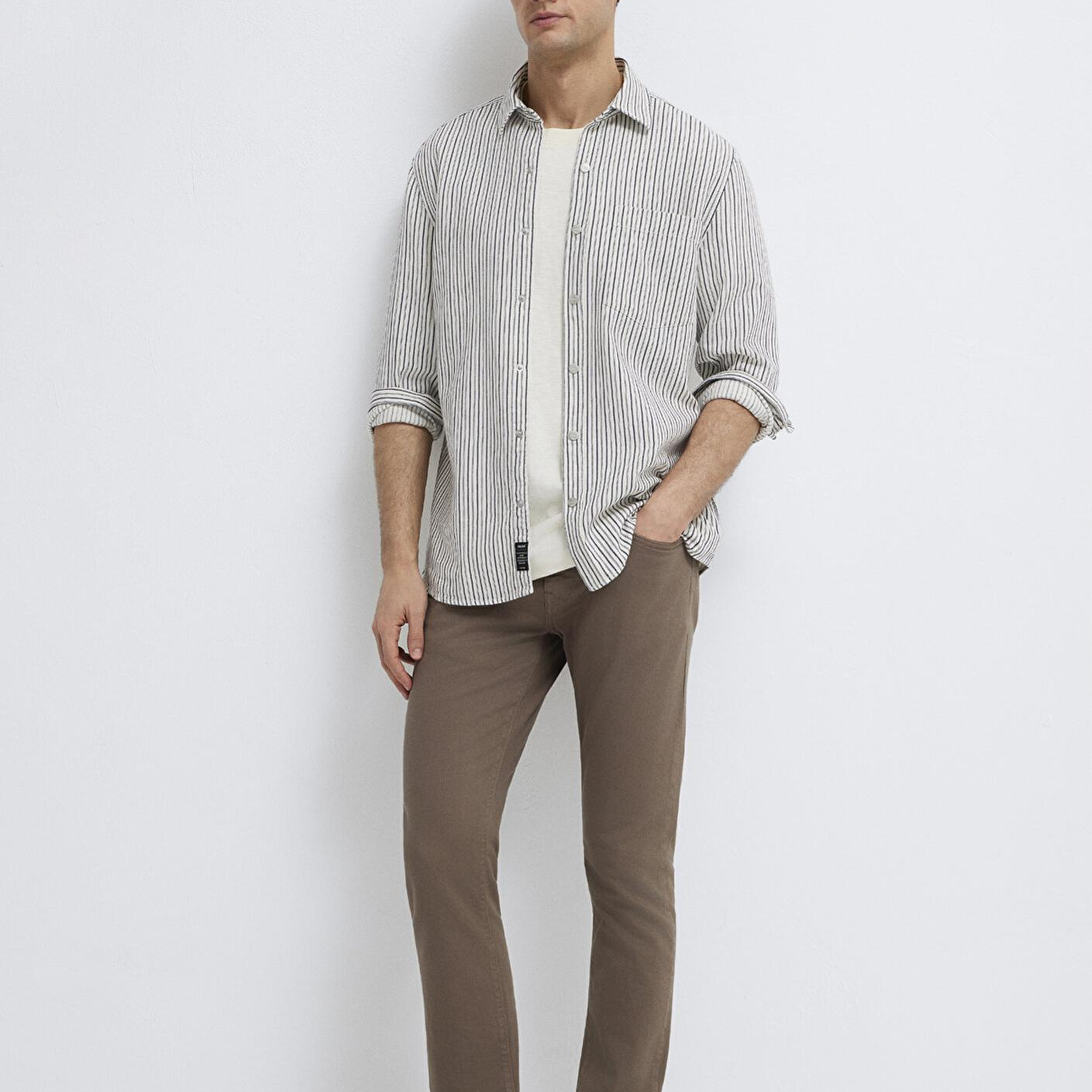 Mavi Çizgili Beyaz Gömlek Regular Fit / Normal Kesim 0211914-18790