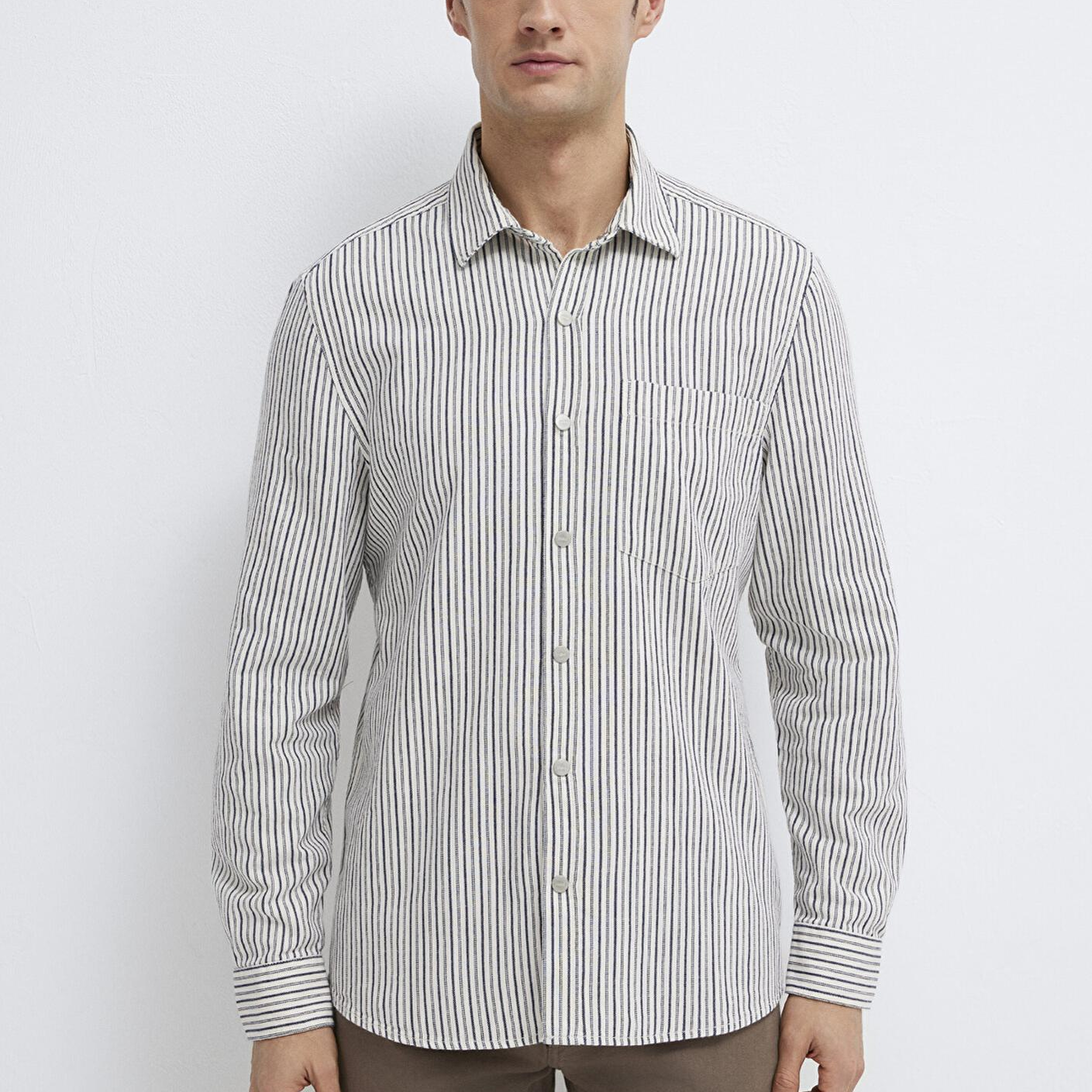 Mavi Çizgili Beyaz Gömlek Regular Fit / Normal Kesim 0211914-18790