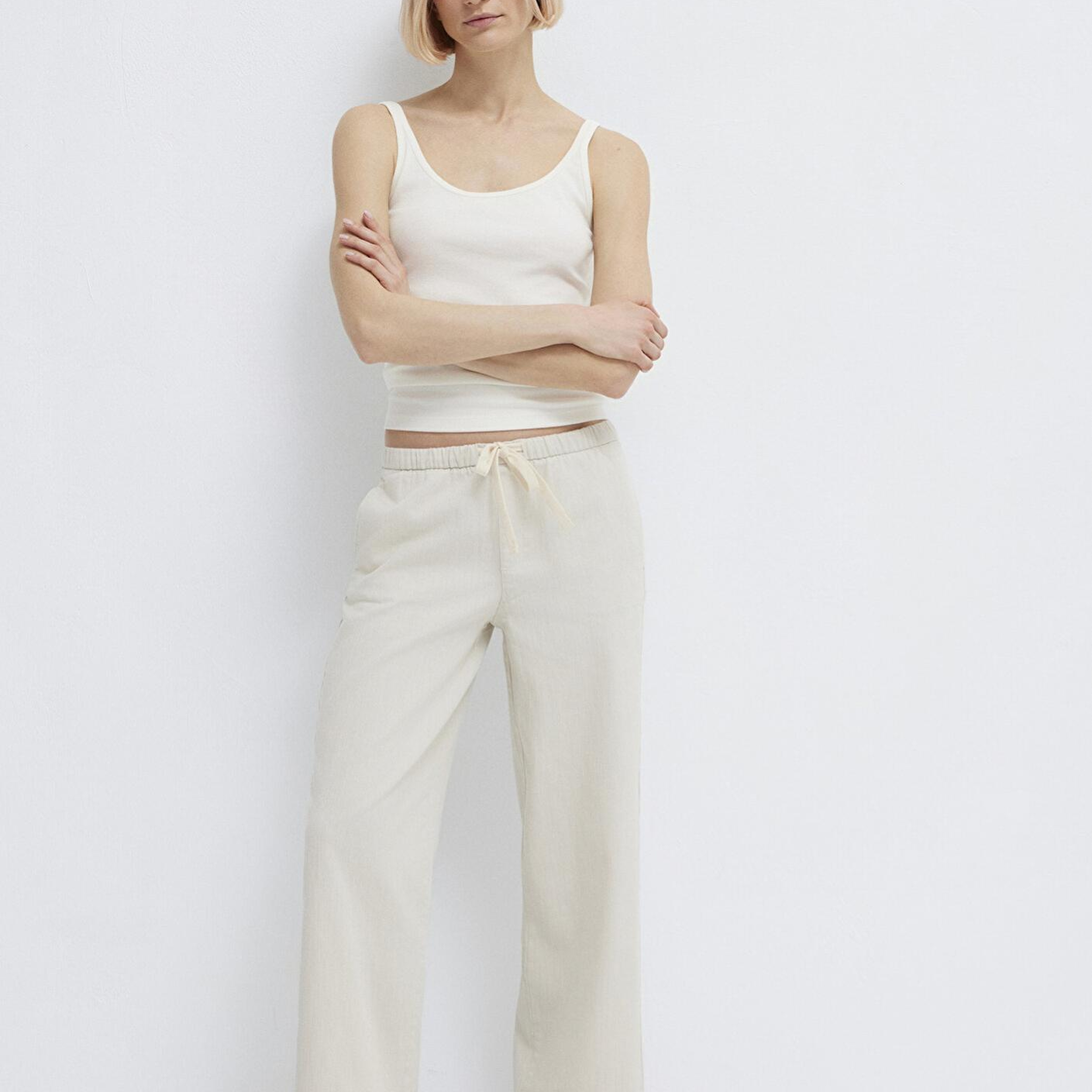 Mavi Bağcık Detaylı Bej Pantolon 1011203-35043