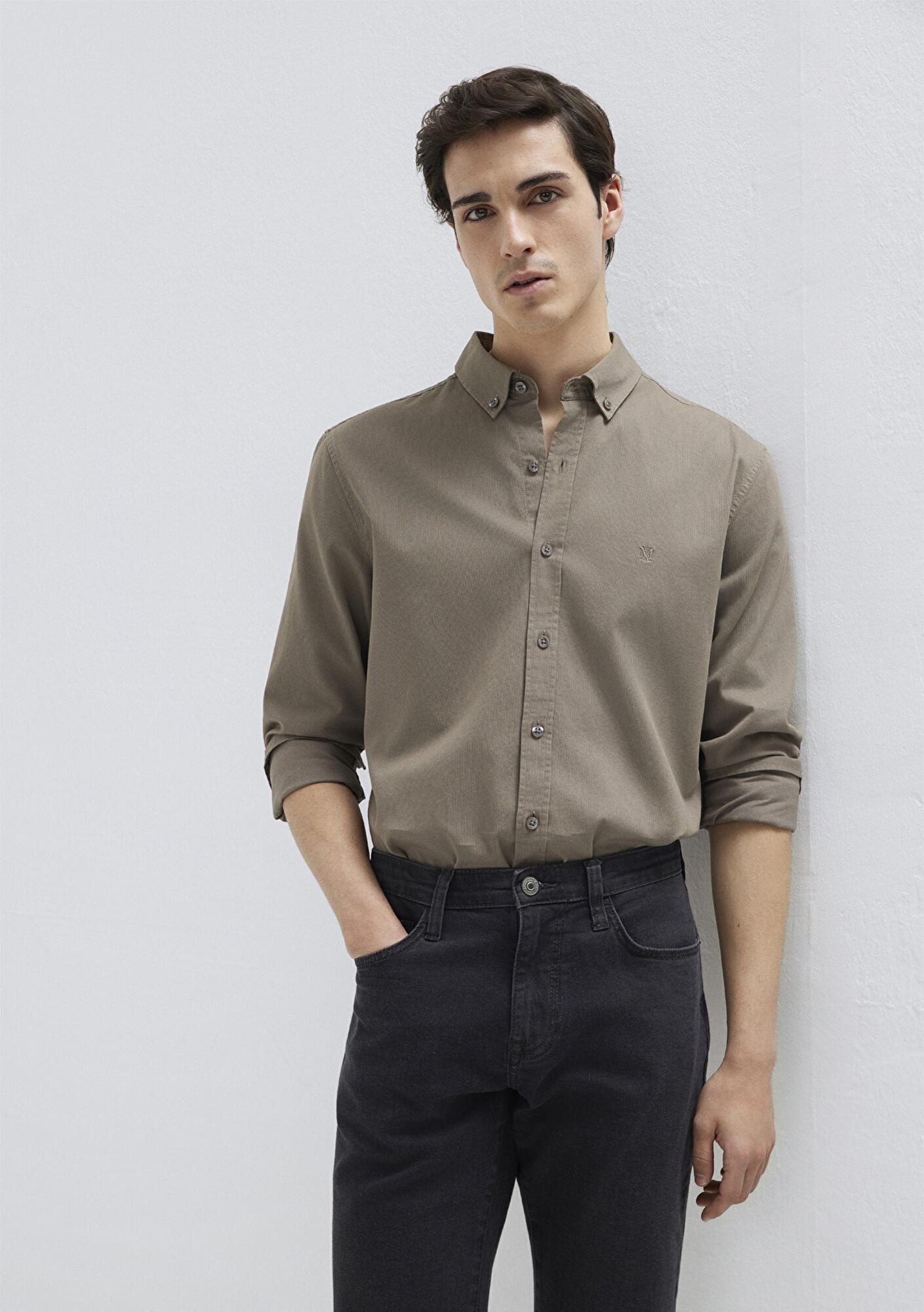 Mavi M Logo Nakışlı Kahverengi Gömlek Slim Fit / Dar Kesim 0211192-83866