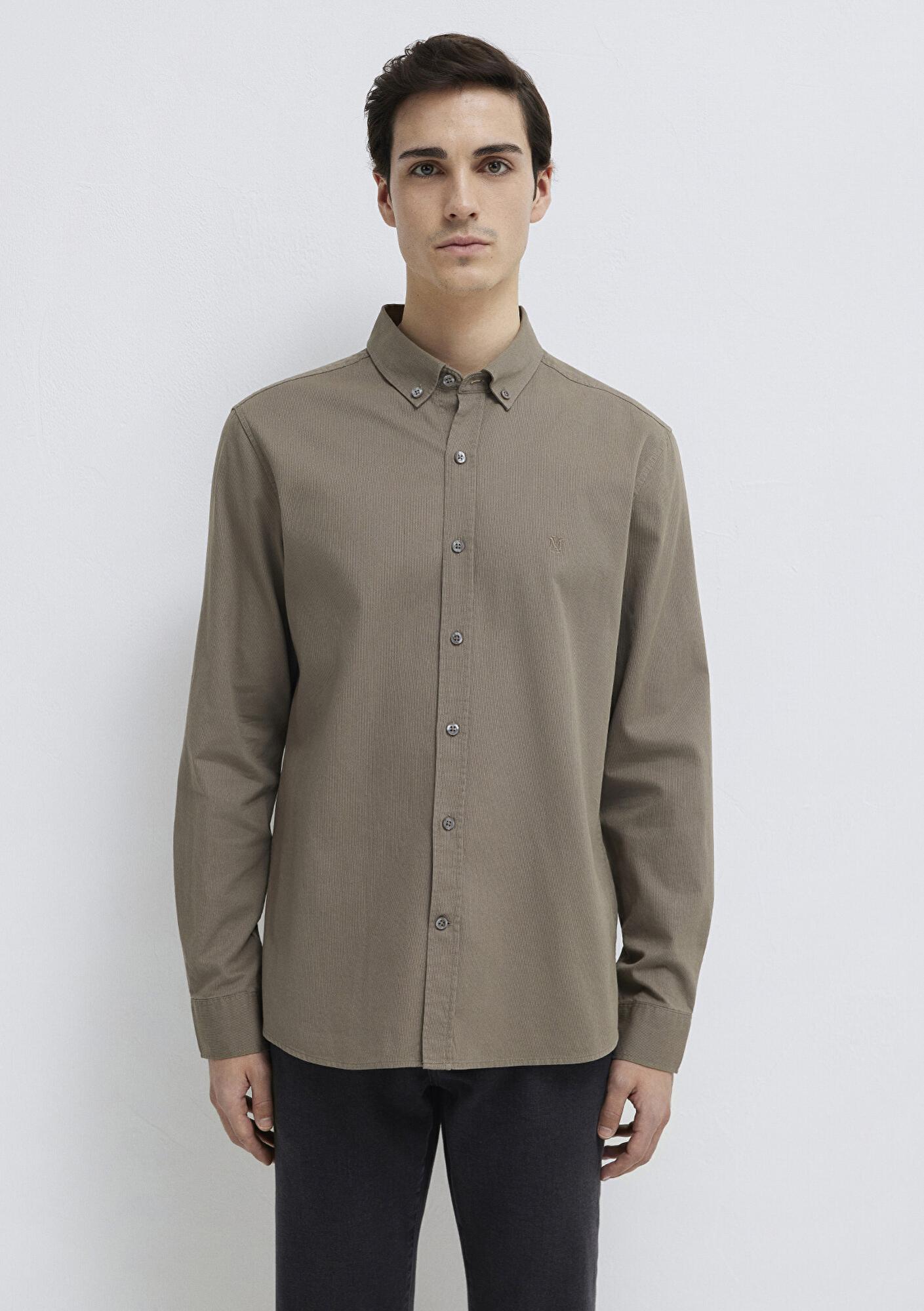 Mavi M Logo Nakışlı Kahverengi Gömlek Slim Fit / Dar Kesim 0211192-83866