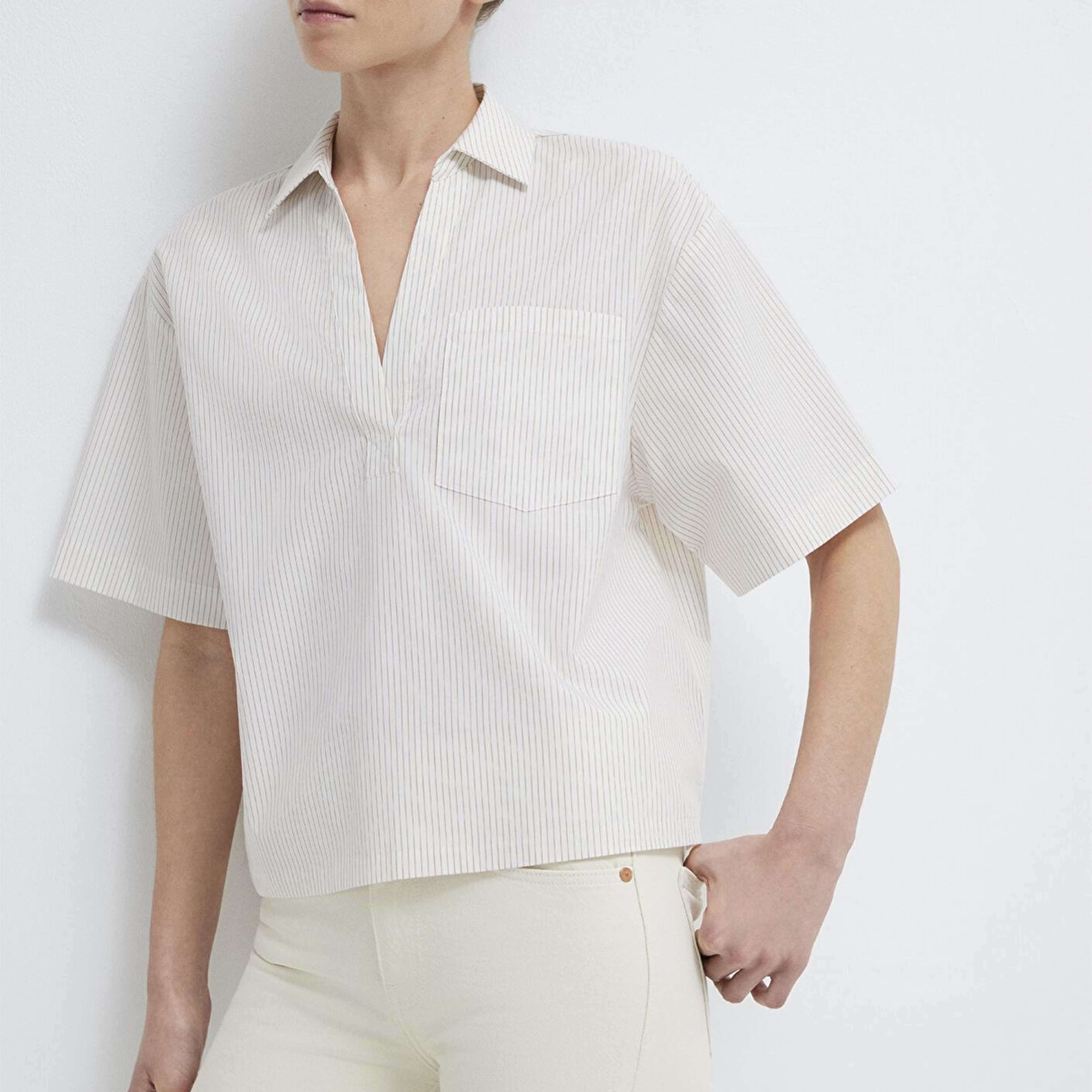 Mavi Kısa Kollu Cepli Ekru Bluz 1211377-82759