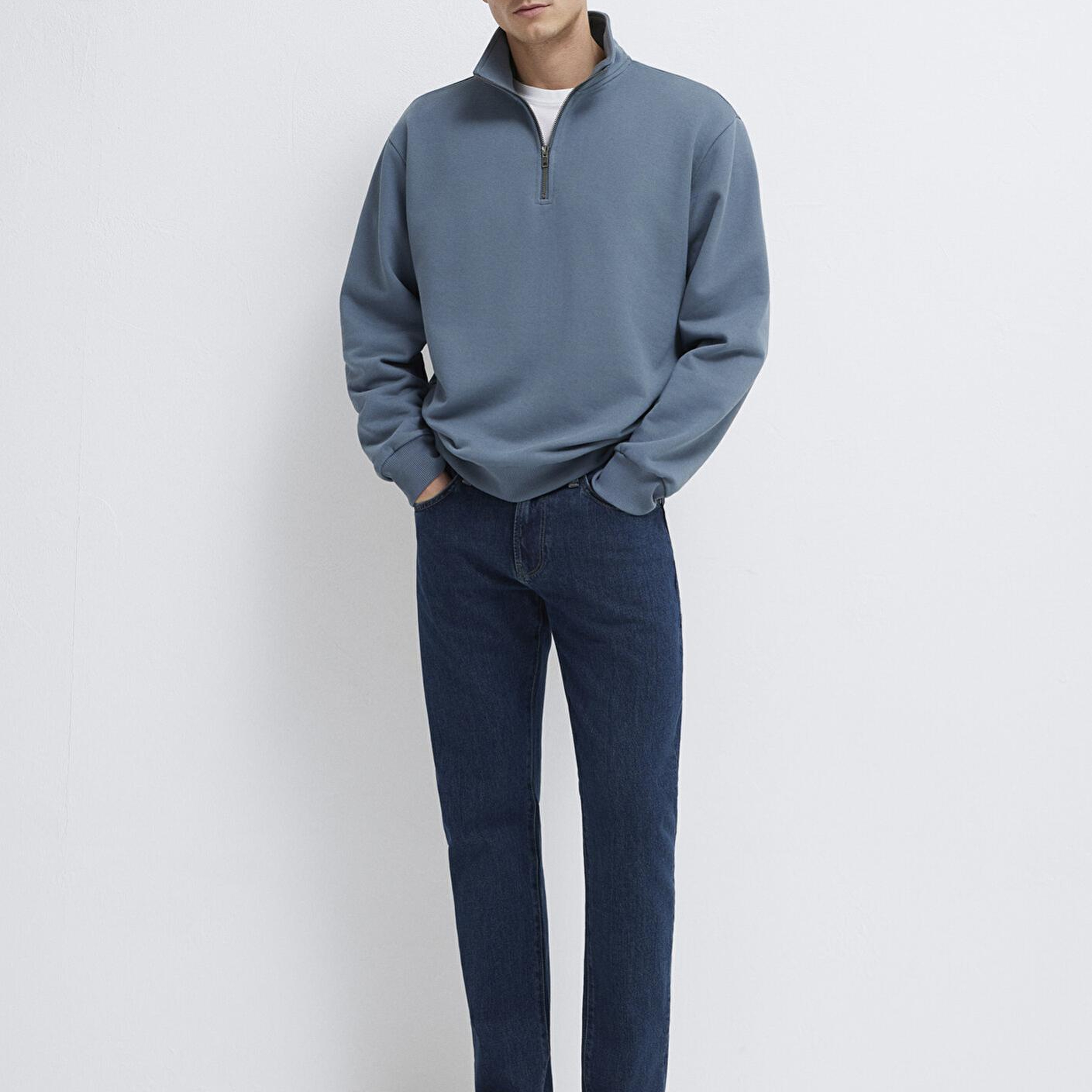 Mavi Yarı Fermuarlı Mavi Basic Sweatshirt 0S10419-80889