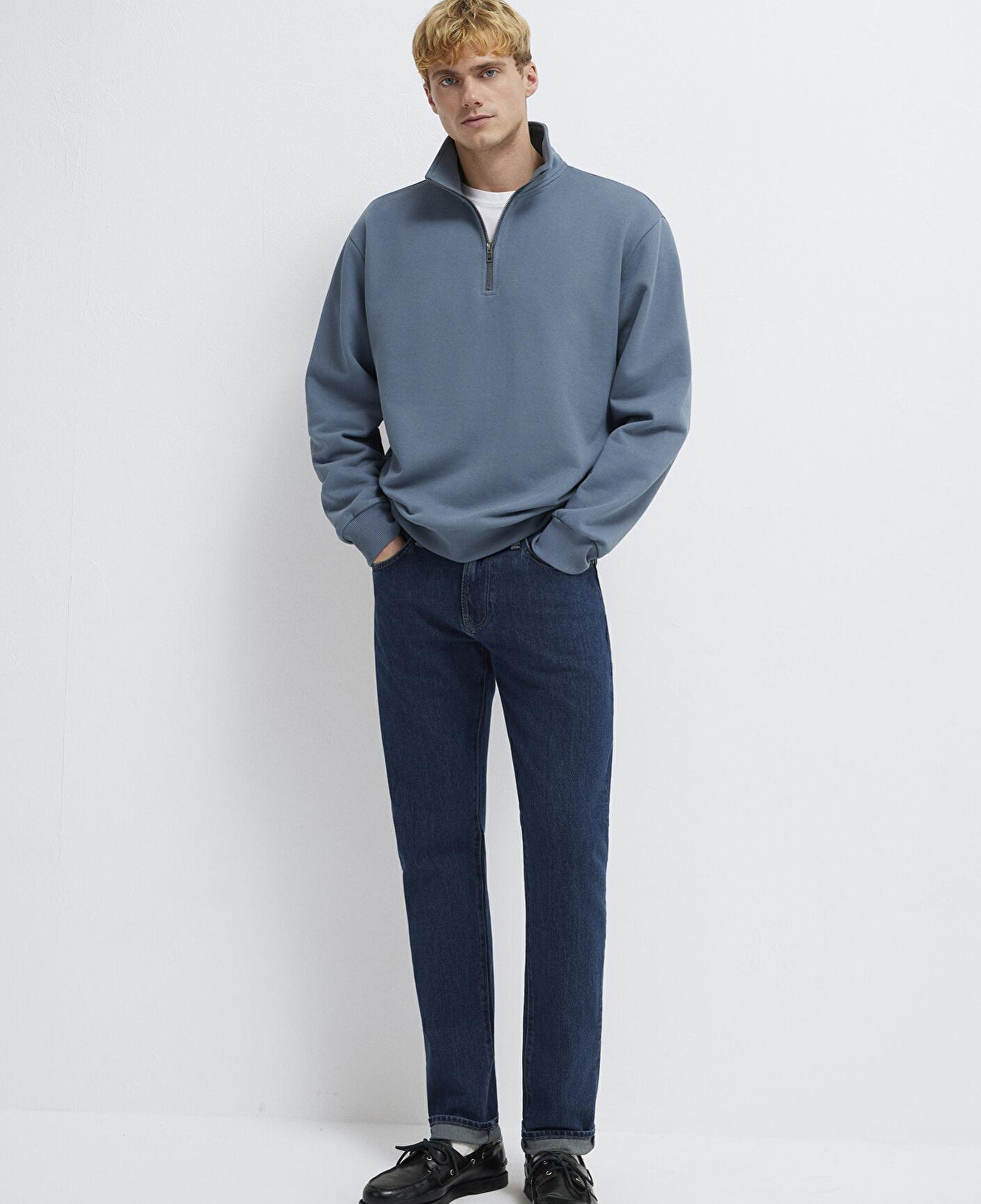 Mavi Yarı Fermuarlı Mavi Basic Sweatshirt 0S10419-80889