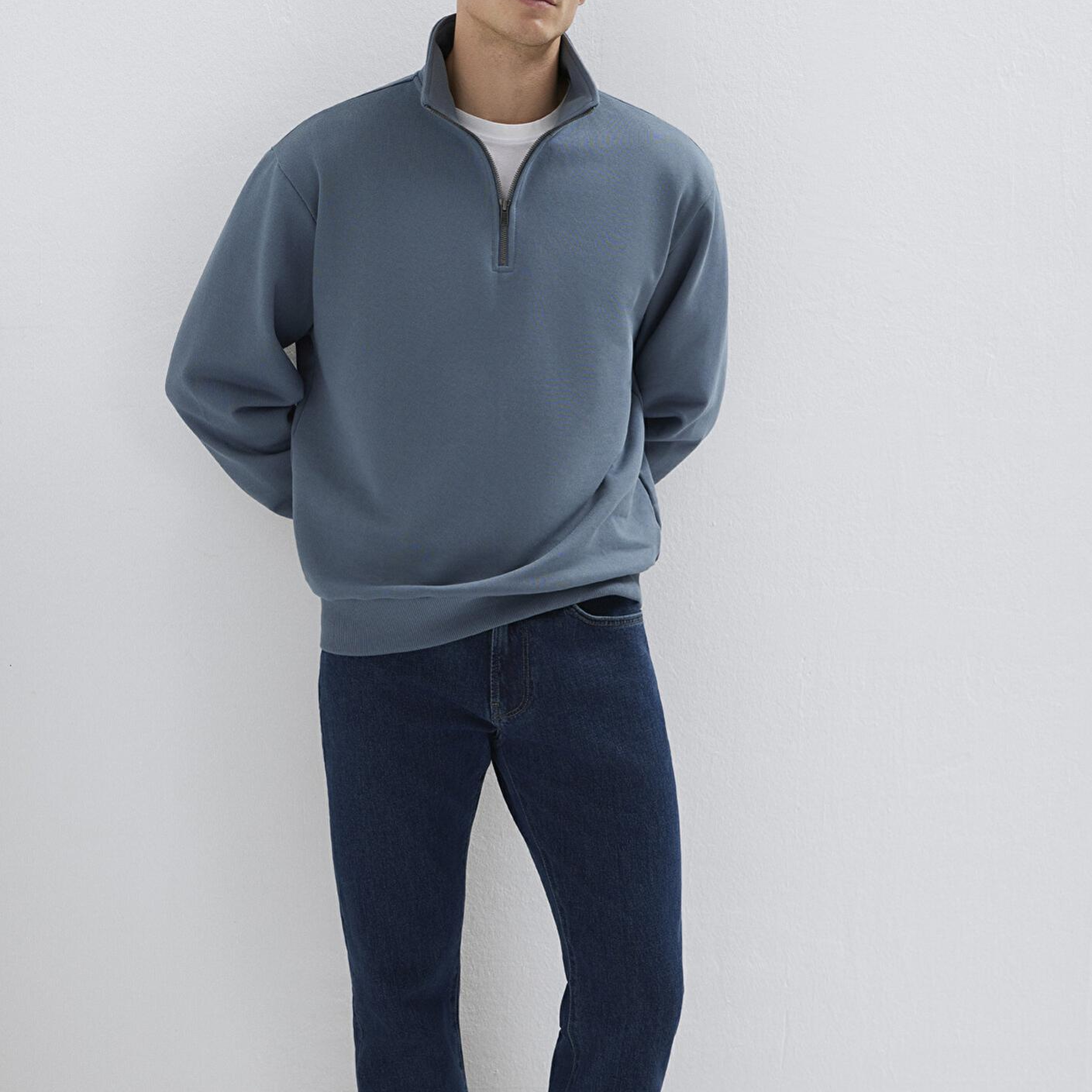 Mavi Yarı Fermuarlı Mavi Basic Sweatshirt 0S10419-80889