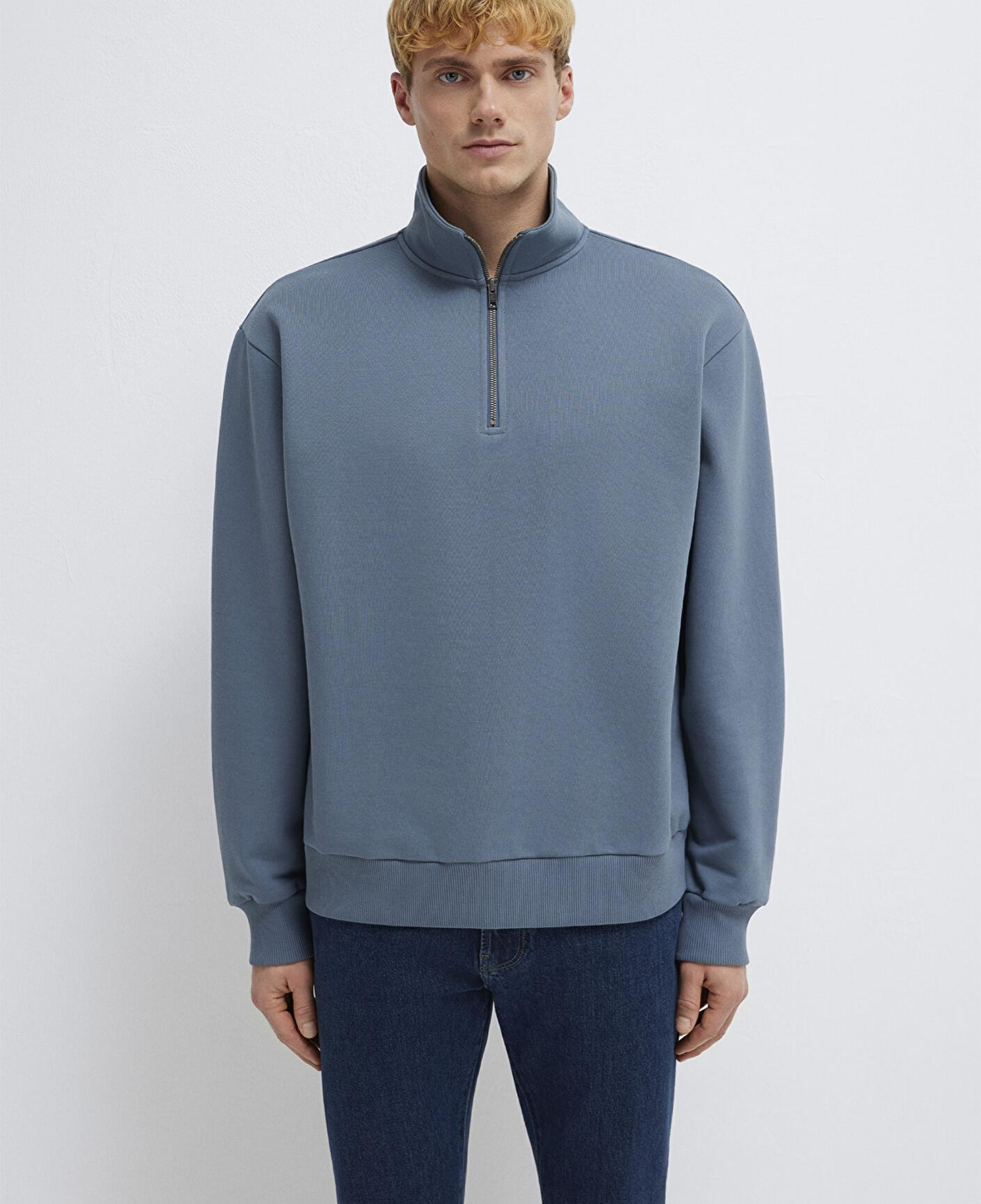 Mavi Yarı Fermuarlı Mavi Basic Sweatshirt 0S10419-80889
