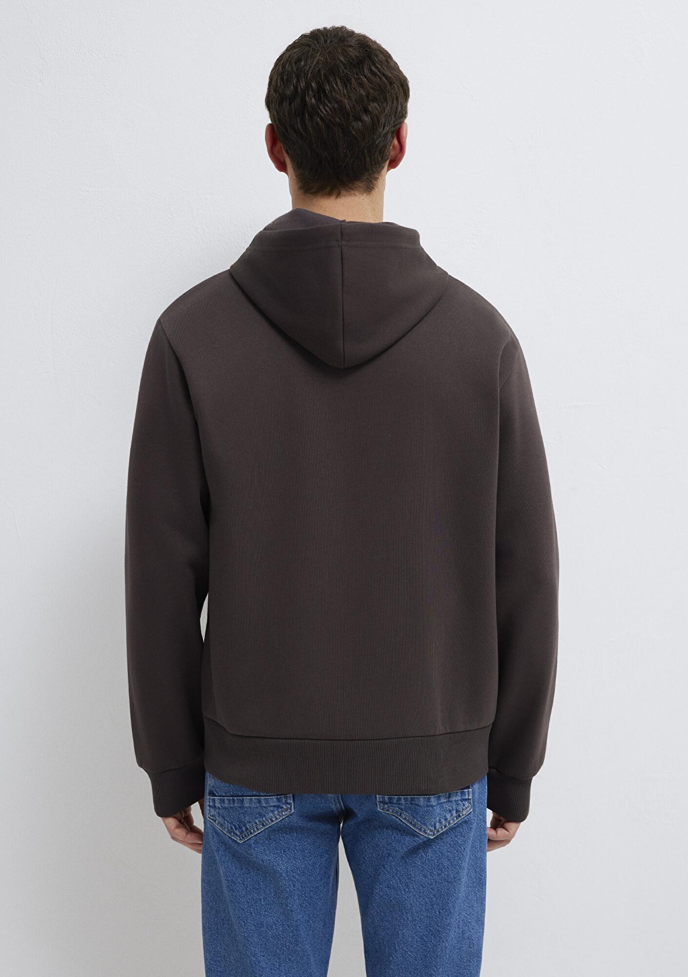 Mavi Kapüşonlu Fermuarlı Kahverengi Basic Sweatshirt 0S10277-70219