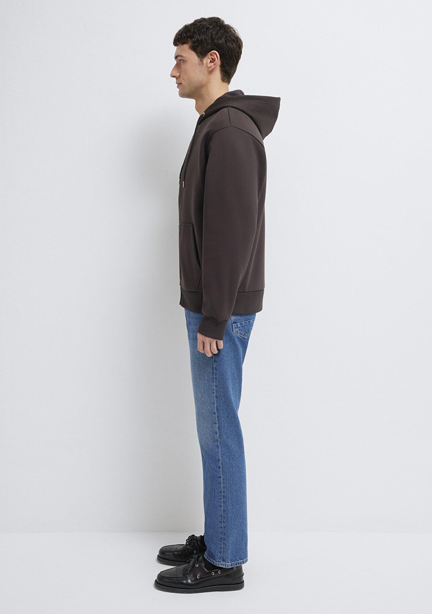 Mavi Kapüşonlu Fermuarlı Kahverengi Basic Sweatshirt 0S10277-70219