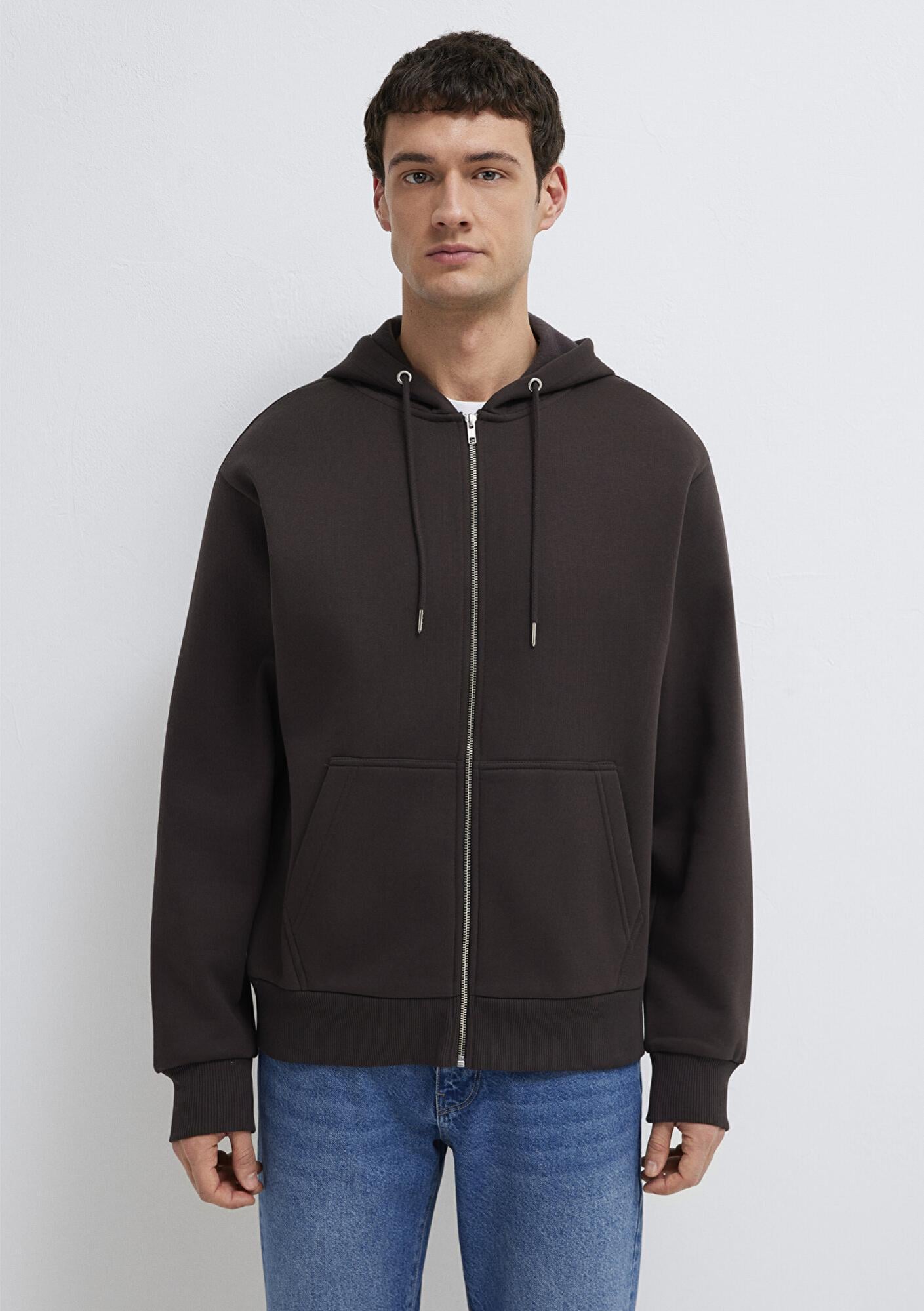 Mavi Kapüşonlu Fermuarlı Kahverengi Basic Sweatshirt 0S10277-70219