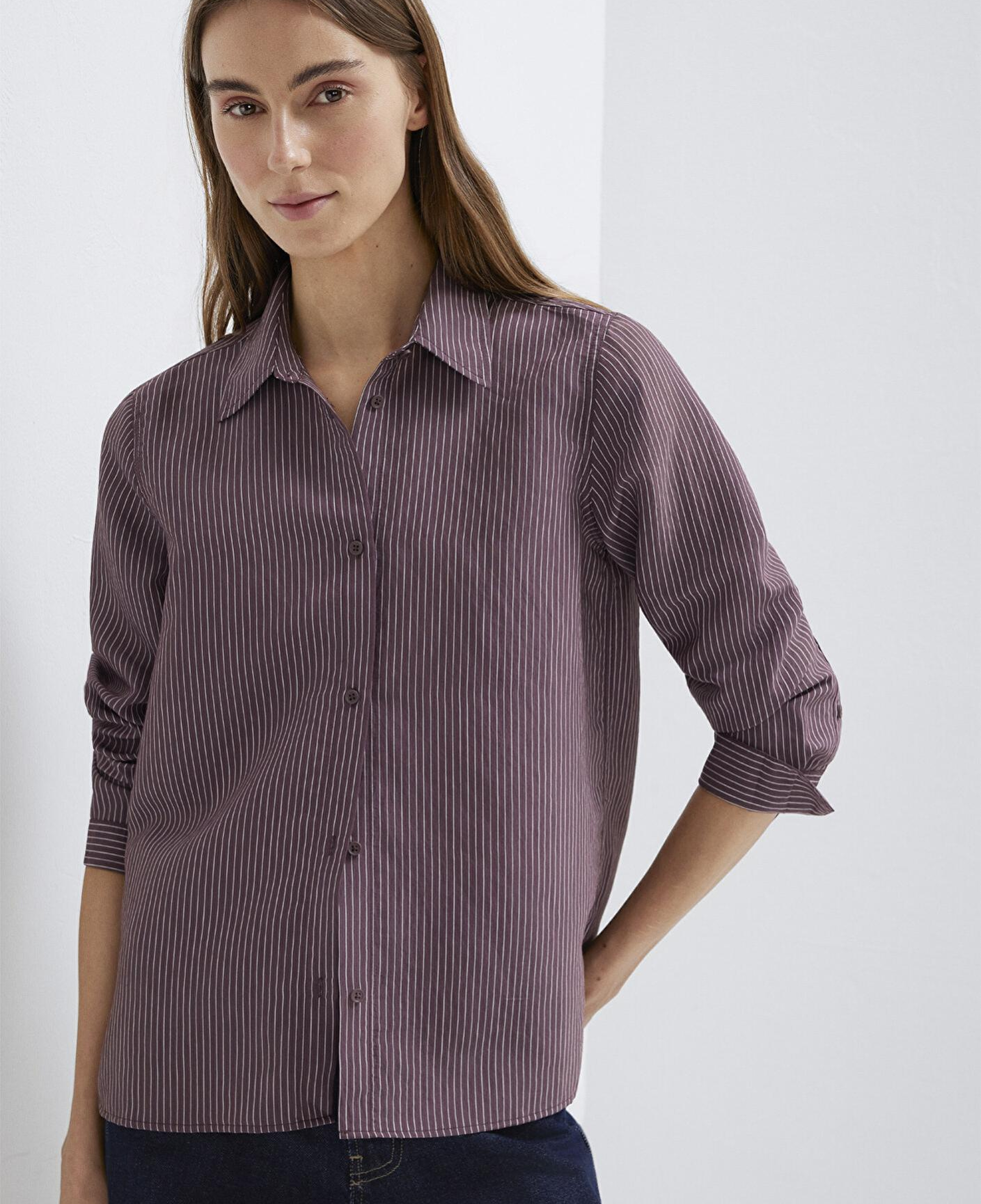 Mavi (TENCEL™) Liyosel Karışımlı Çizgili Gömlek Regular Fit / Normal Kesim 1211374-91569