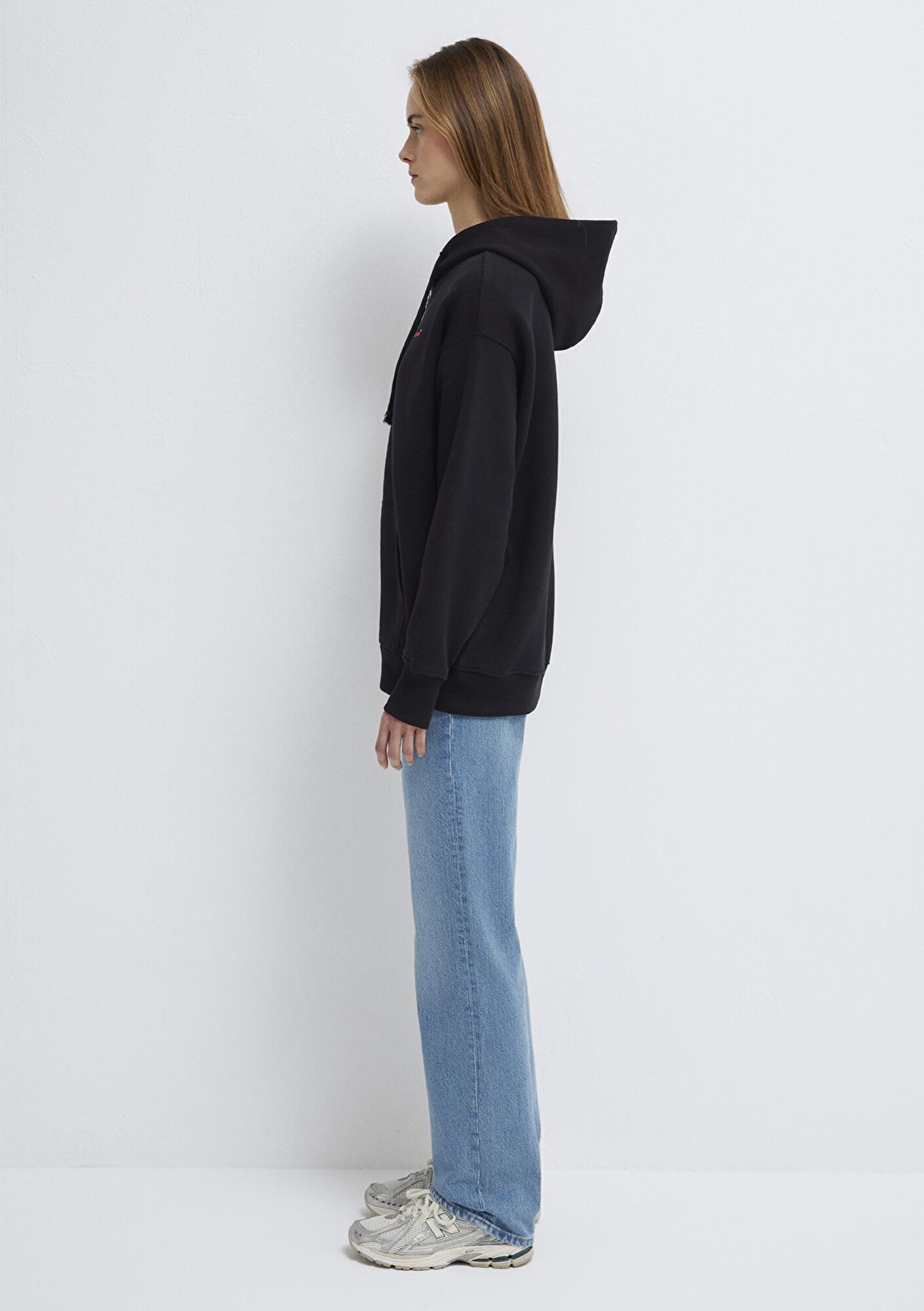 Mavi Mavi Logo Baskılı Kapüşonlu Siyah Sweatshirt 1S10531-900