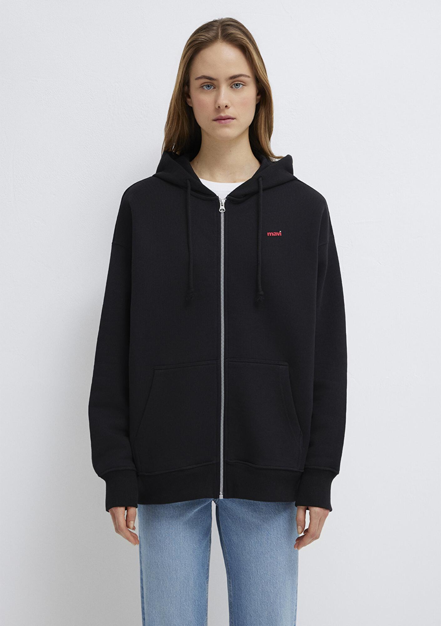 Mavi Mavi Logo Baskılı Kapüşonlu Siyah Sweatshirt 1S10531-900