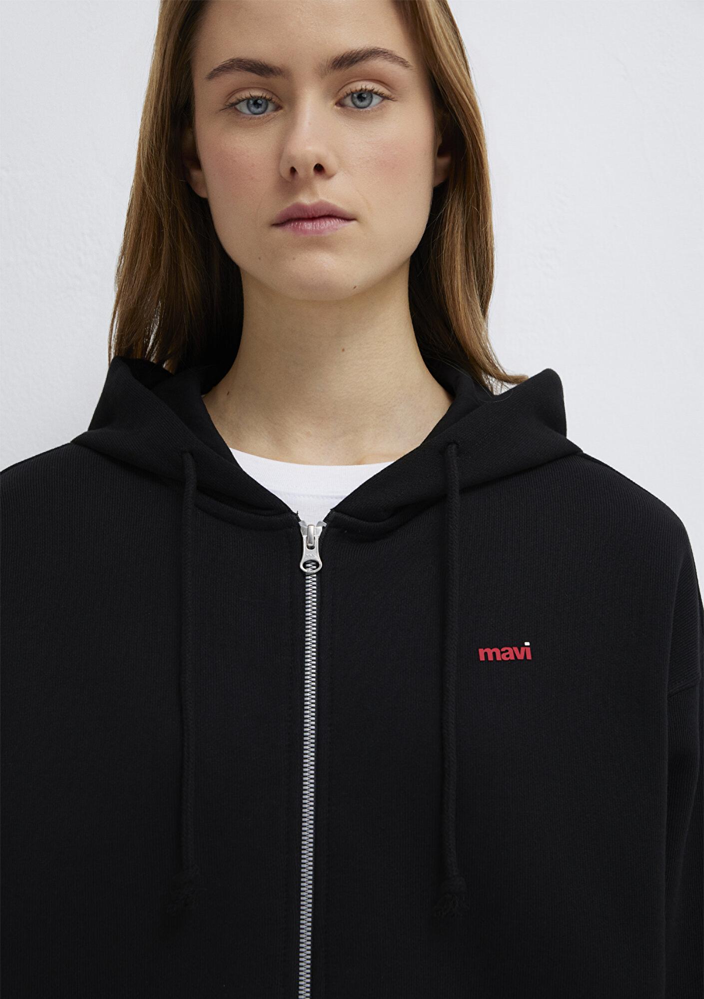 Mavi Mavi Logo Baskılı Kapüşonlu Siyah Sweatshirt 1S10531-900