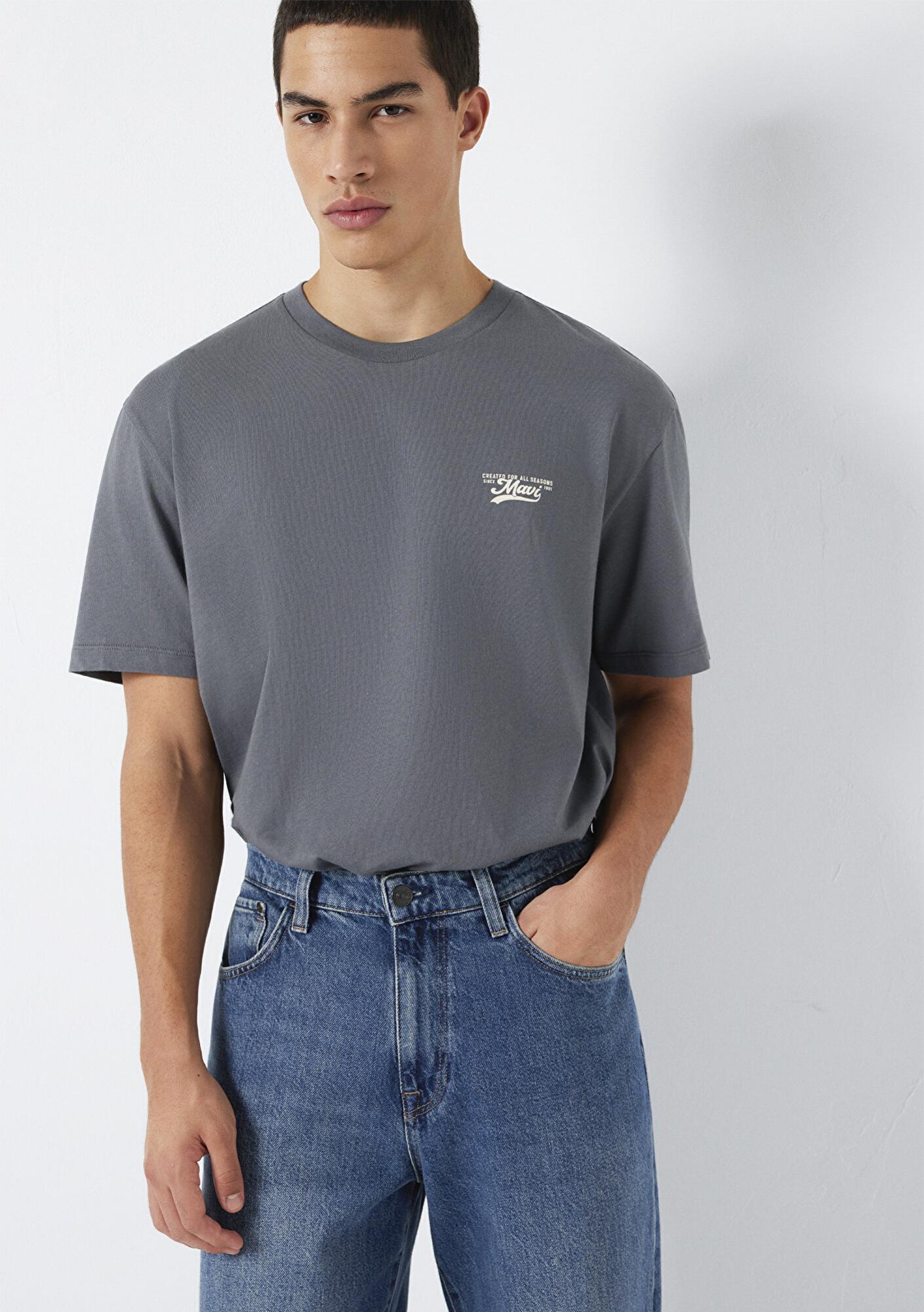 Mavi Mavi Baskılı Gri Tişört Loose Fit / Bol Rahat Kesim 0612840-80776