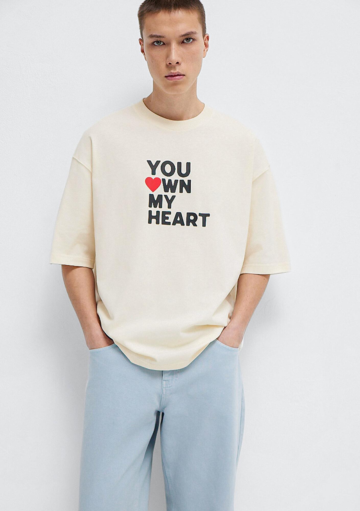 Mavi You Own My Heart Baskılı Ekru Tişört Oversize / Geniş Kesim 0613253-83043