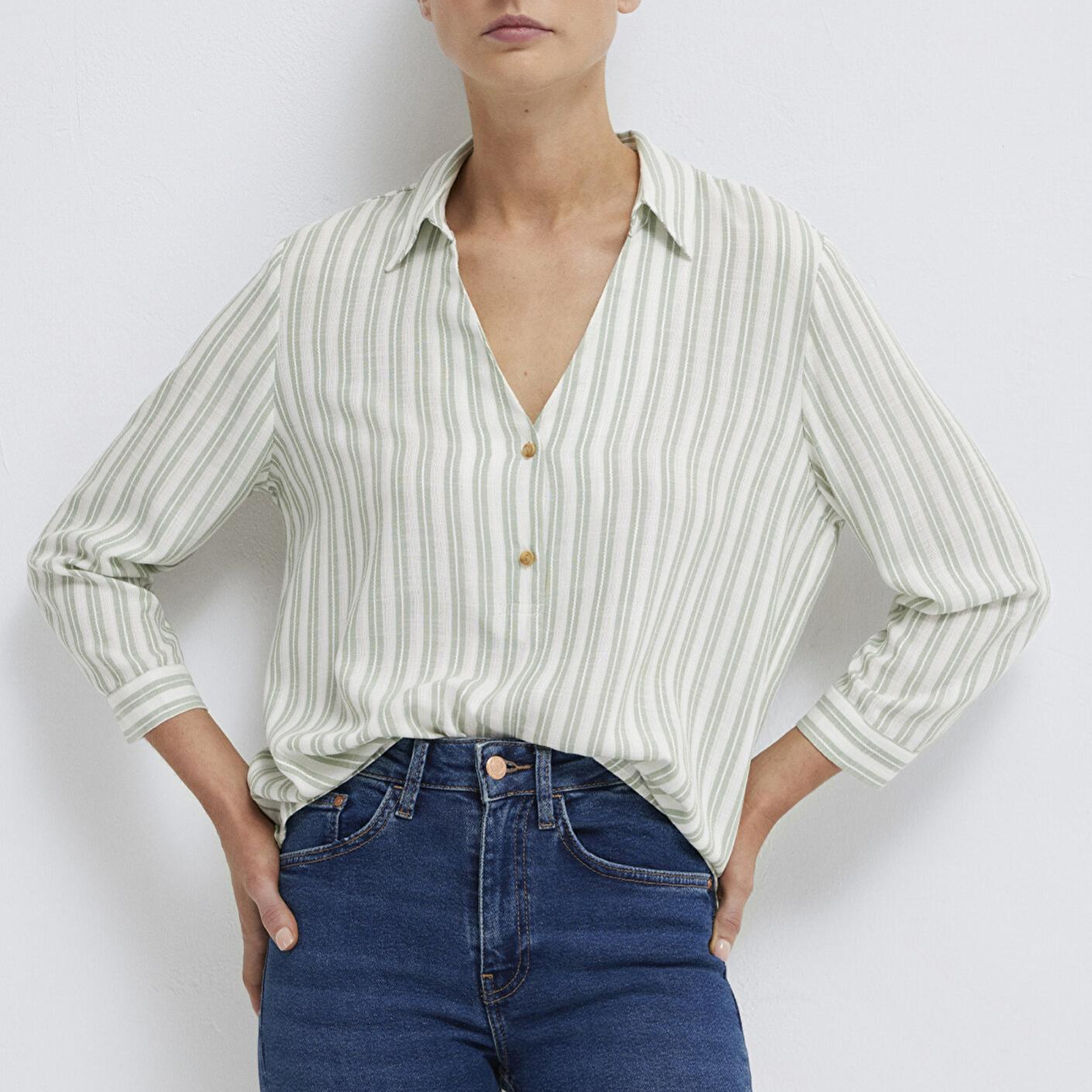 Mavi Yeşil Çizgili Bluz 122400-91387