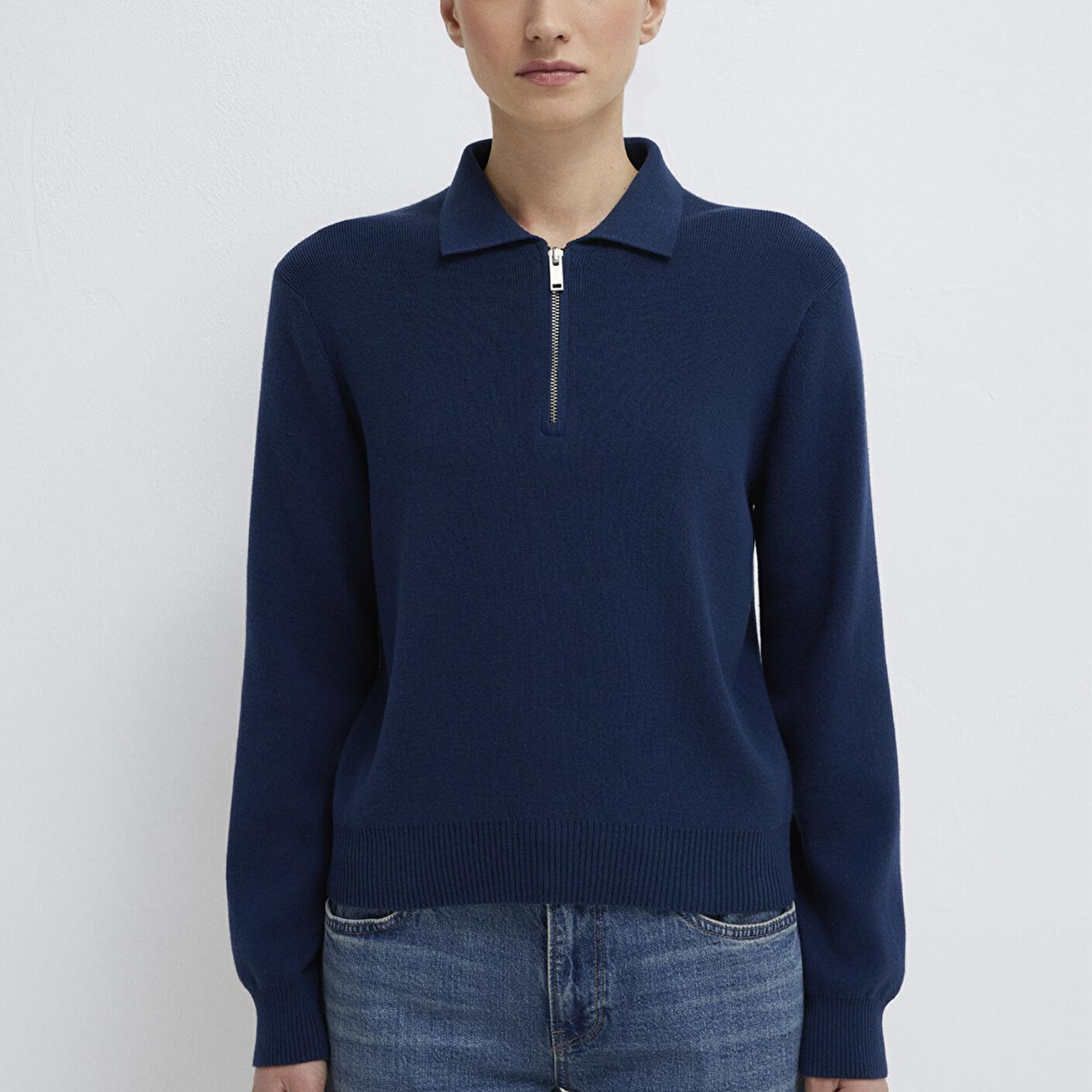 Mavi Lacivert Yarı Fermuarlı Triko Polo 1710842-70497