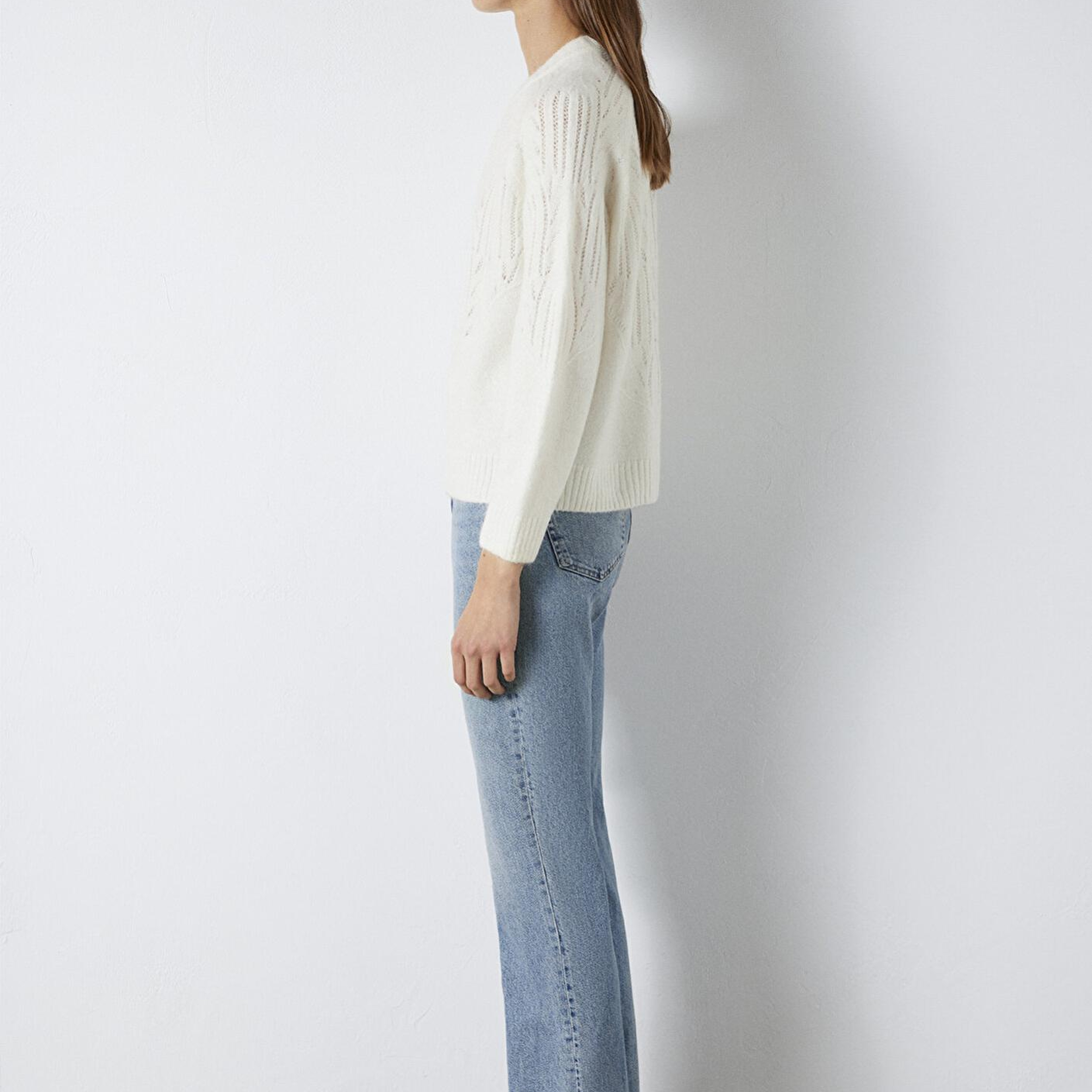 Mavi Örme Detaylı Ekru Kazak Loose Fit / Bol Rahat Kesim 1710852-70057