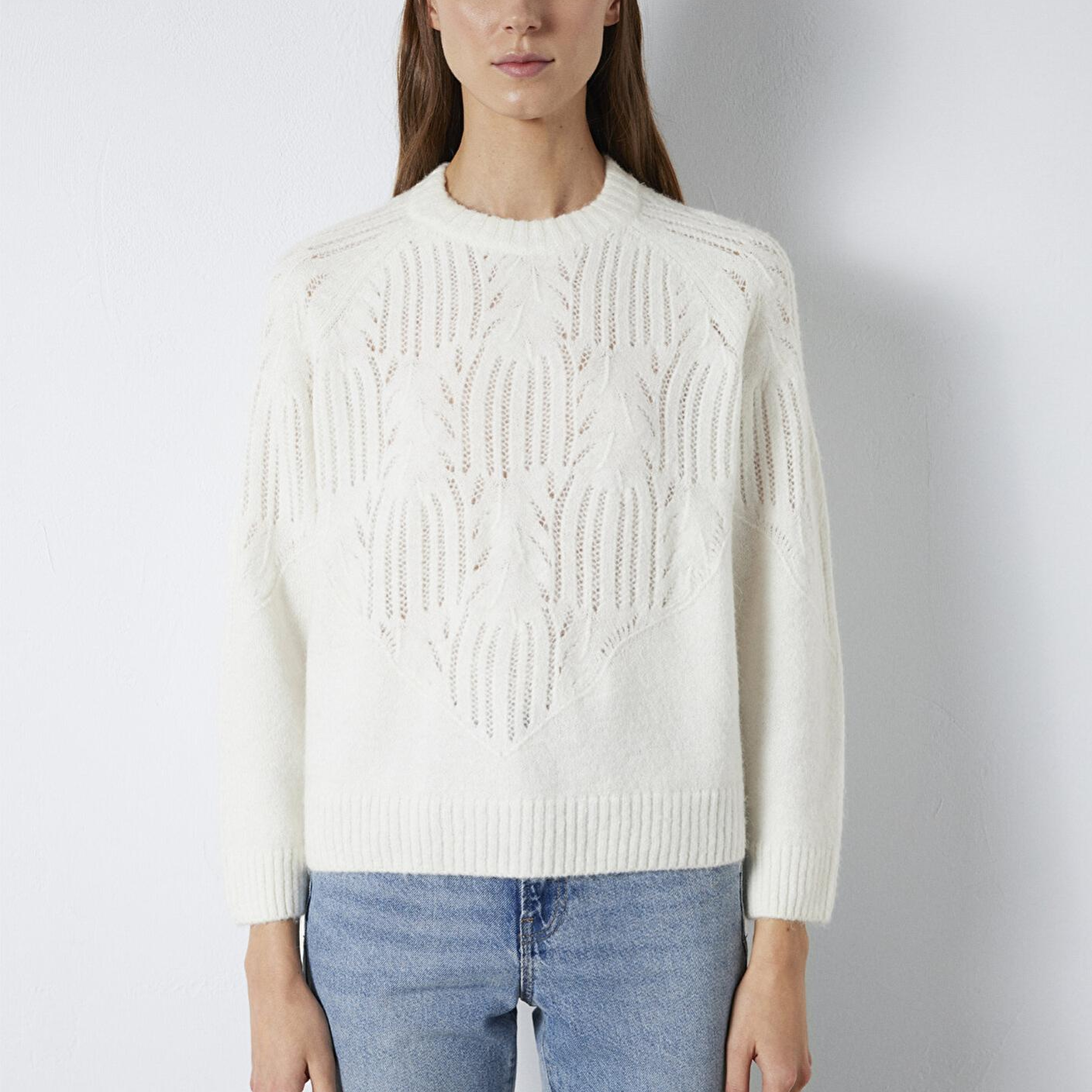 Mavi Örme Detaylı Ekru Kazak Loose Fit / Bol Rahat Kesim 1710852-70057