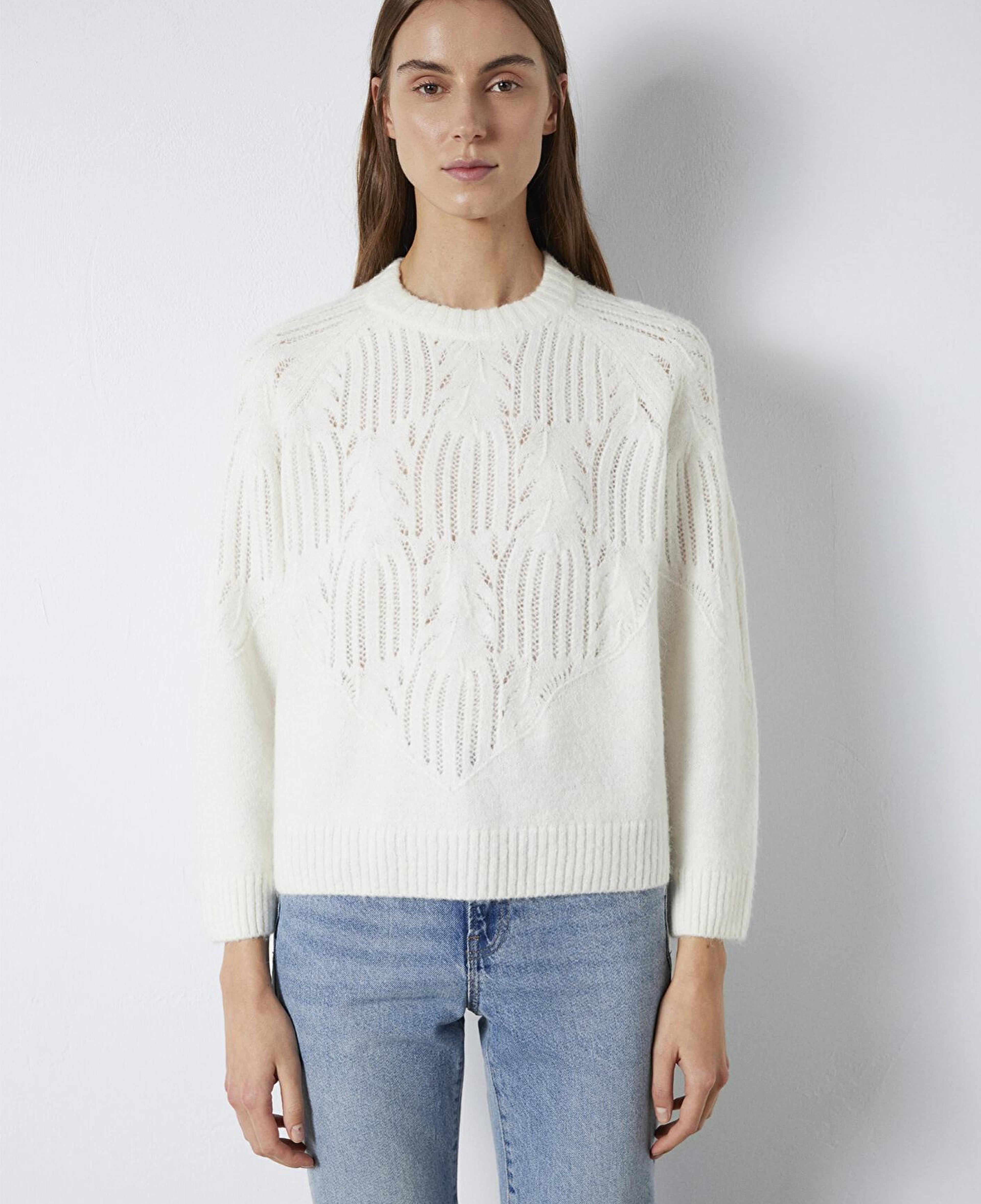 Mavi Örme Detaylı Ekru Kazak Loose Fit / Bol Rahat Kesim 1710852-70057