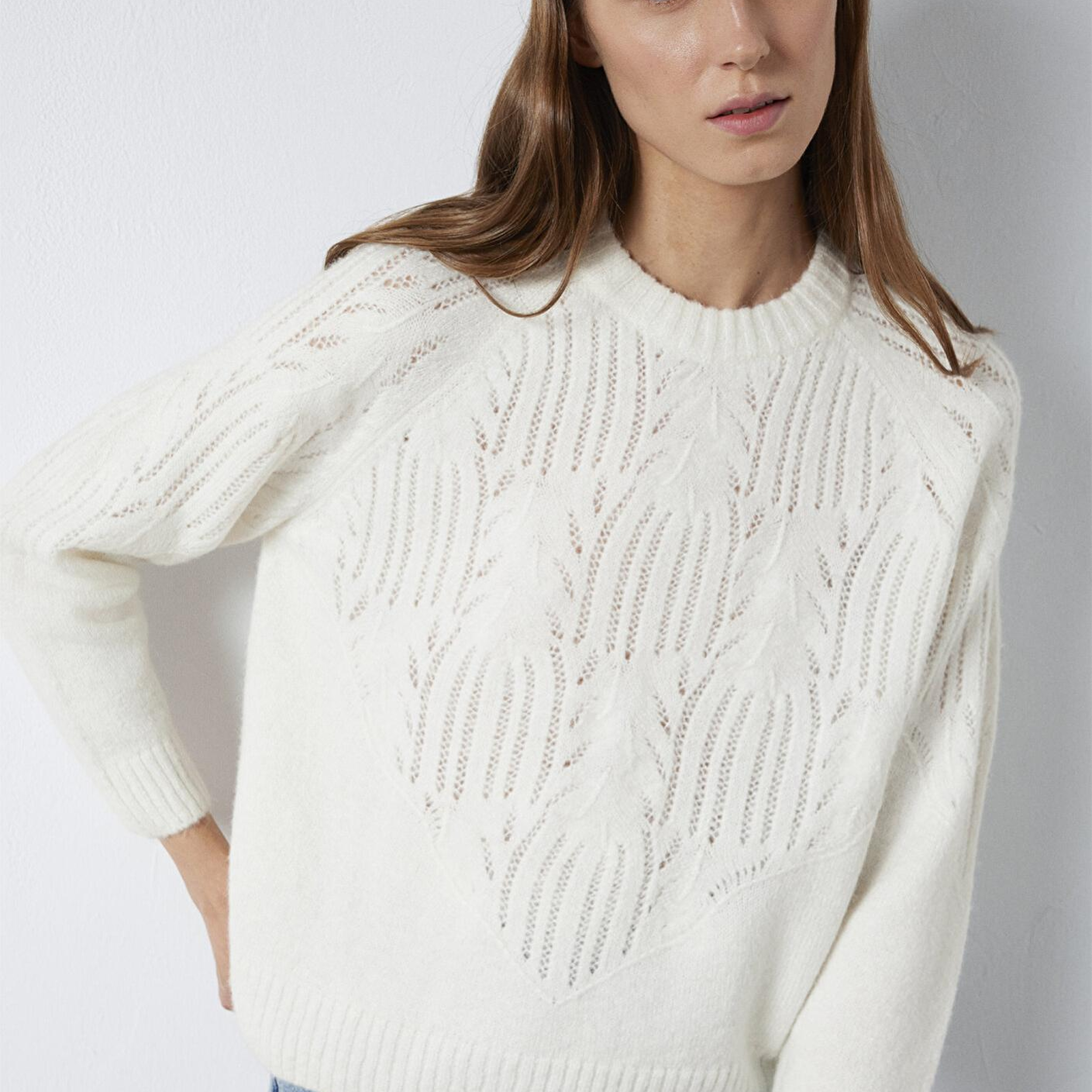 Mavi Örme Detaylı Ekru Kazak Loose Fit / Bol Rahat Kesim 1710852-70057