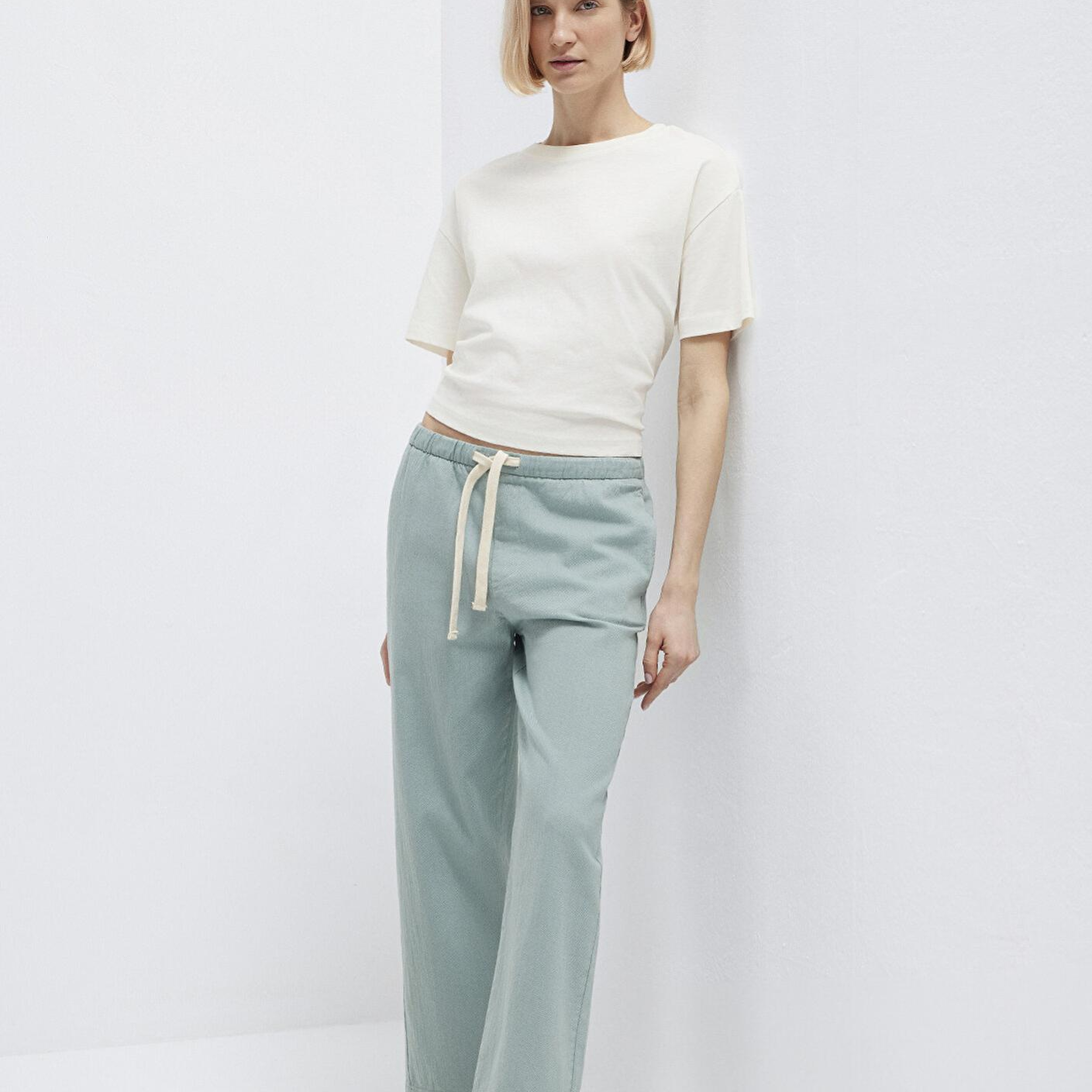 Mavi Bağcık Detaylı Yeşil Pantolon 1011203-70113