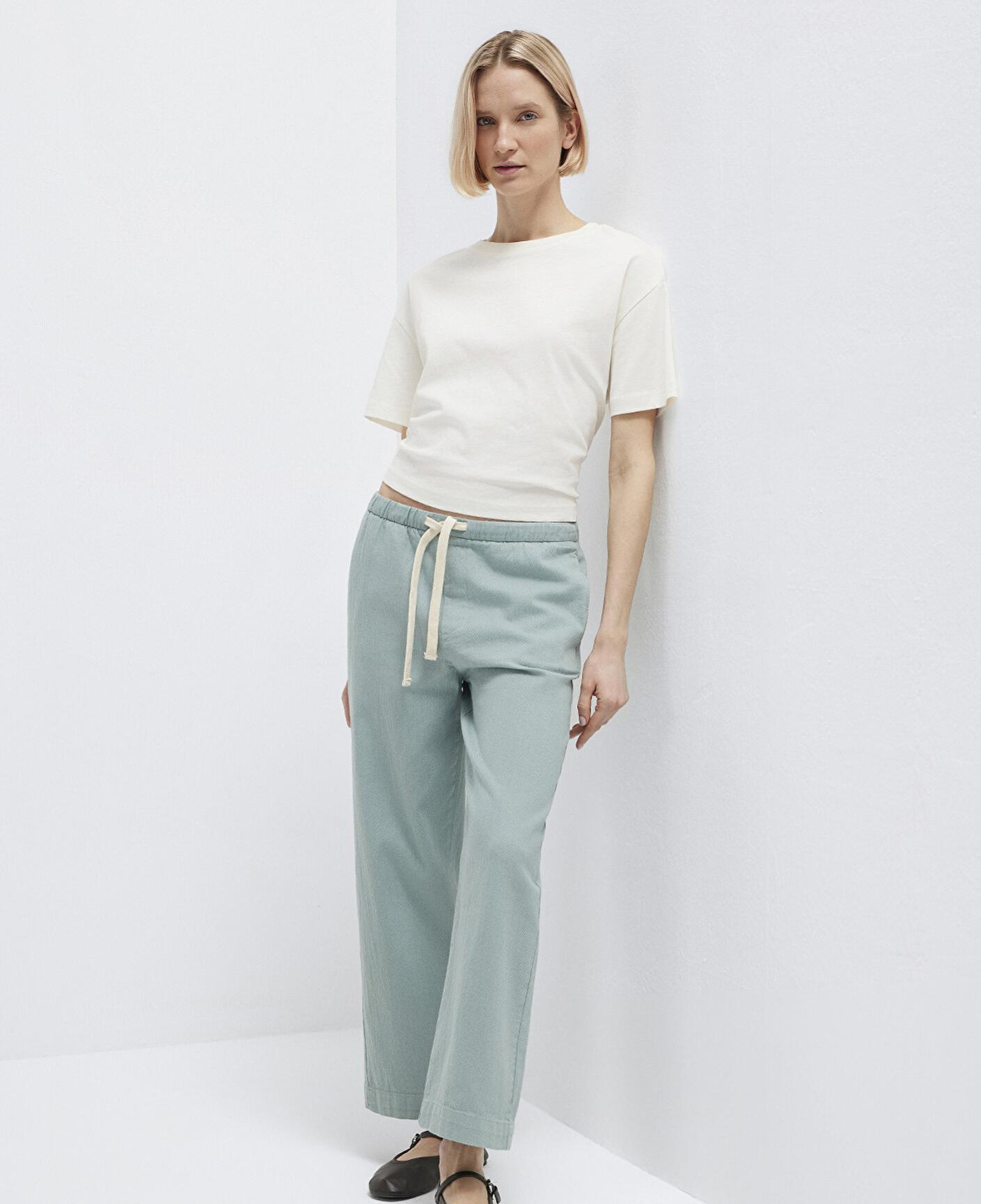 Mavi Bağcık Detaylı Yeşil Pantolon 1011203-70113