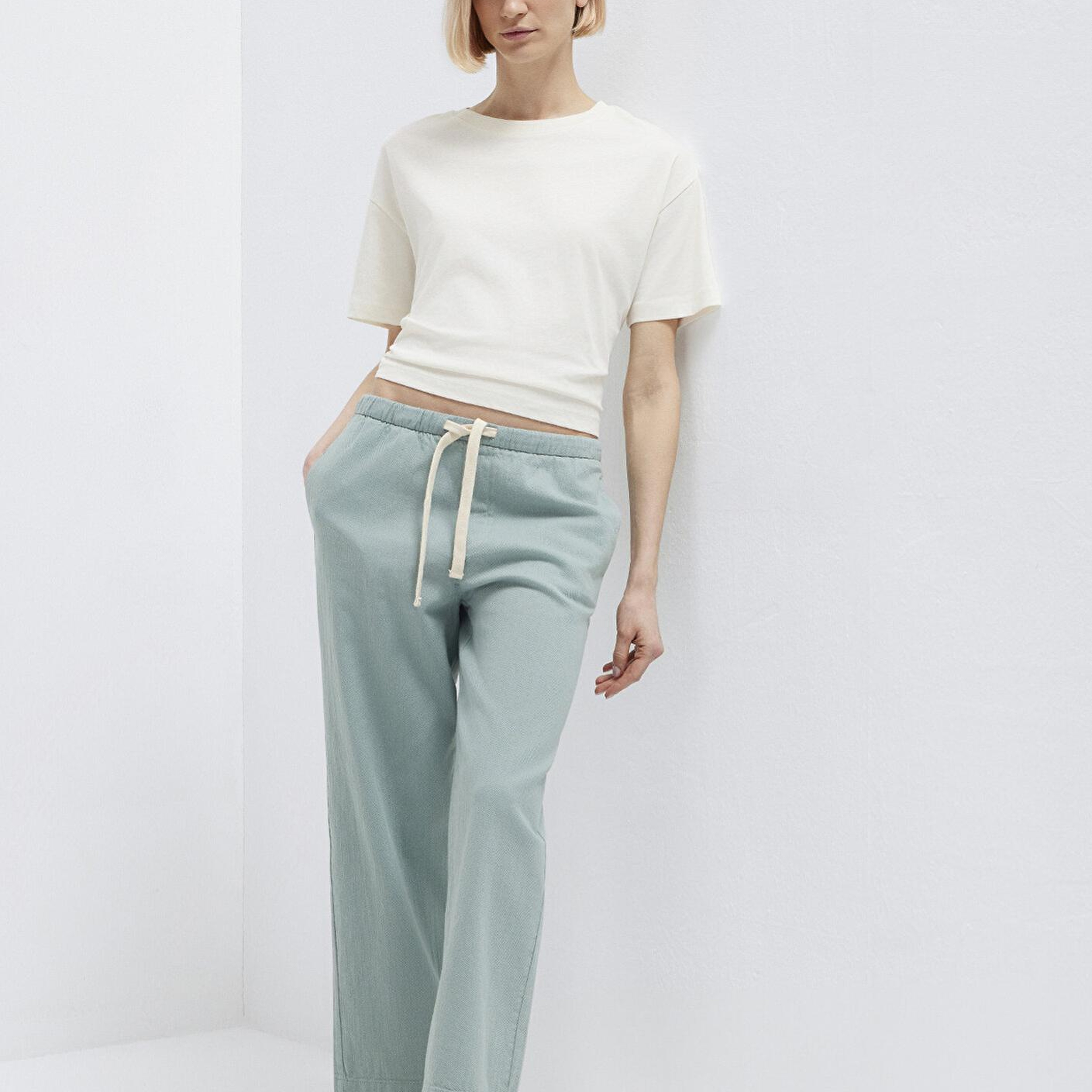 Mavi Bağcık Detaylı Yeşil Pantolon 1011203-70113