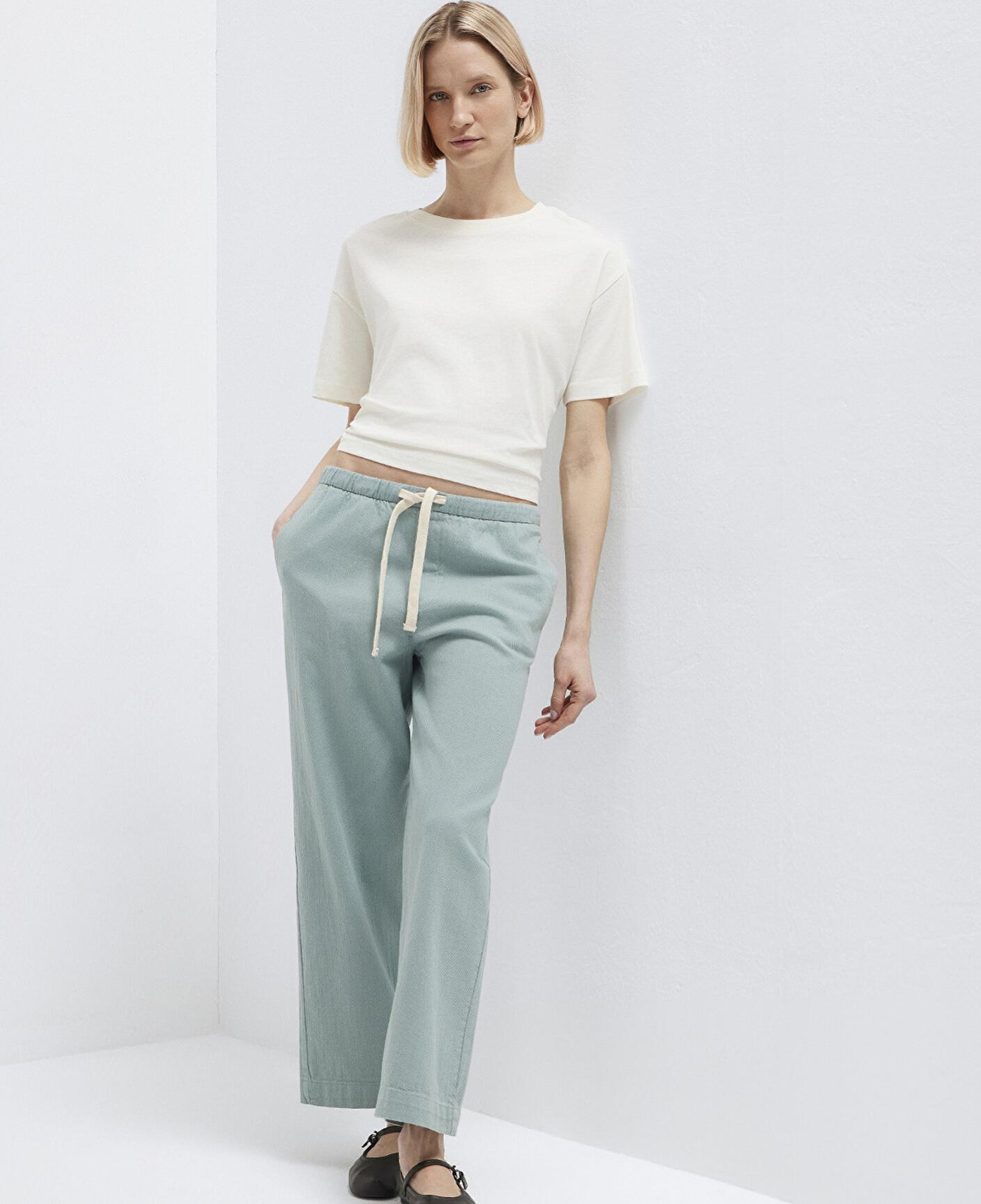 Mavi Bağcık Detaylı Yeşil Pantolon 1011203-70113