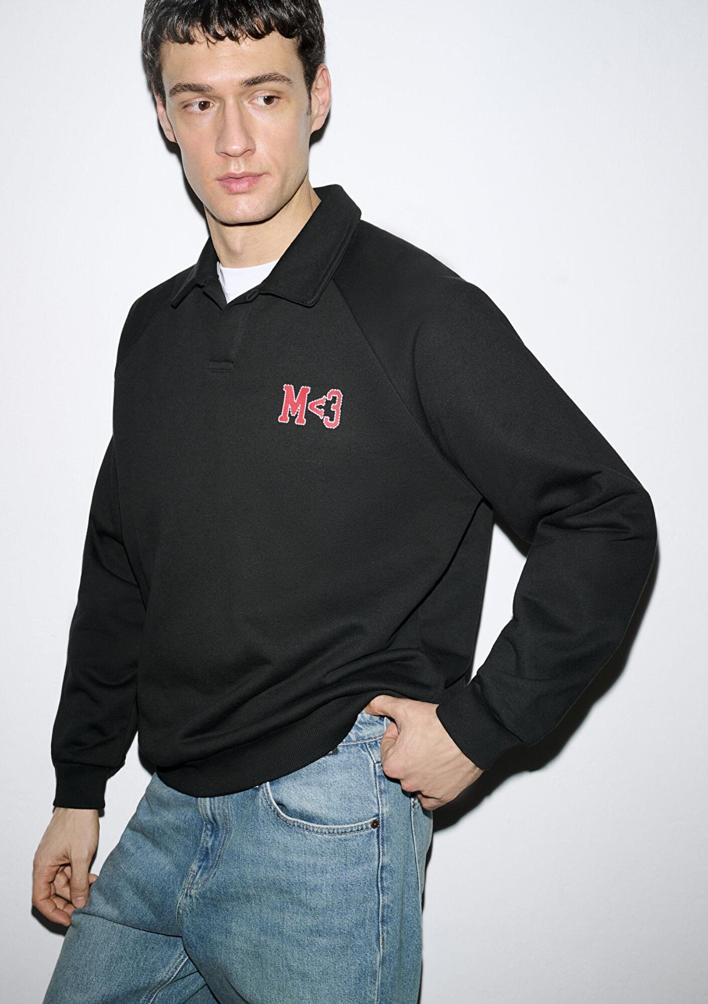 Mavi M Kalp İşlemeli Polo Yaka Siyah  Sweatshirt 0S10578-900