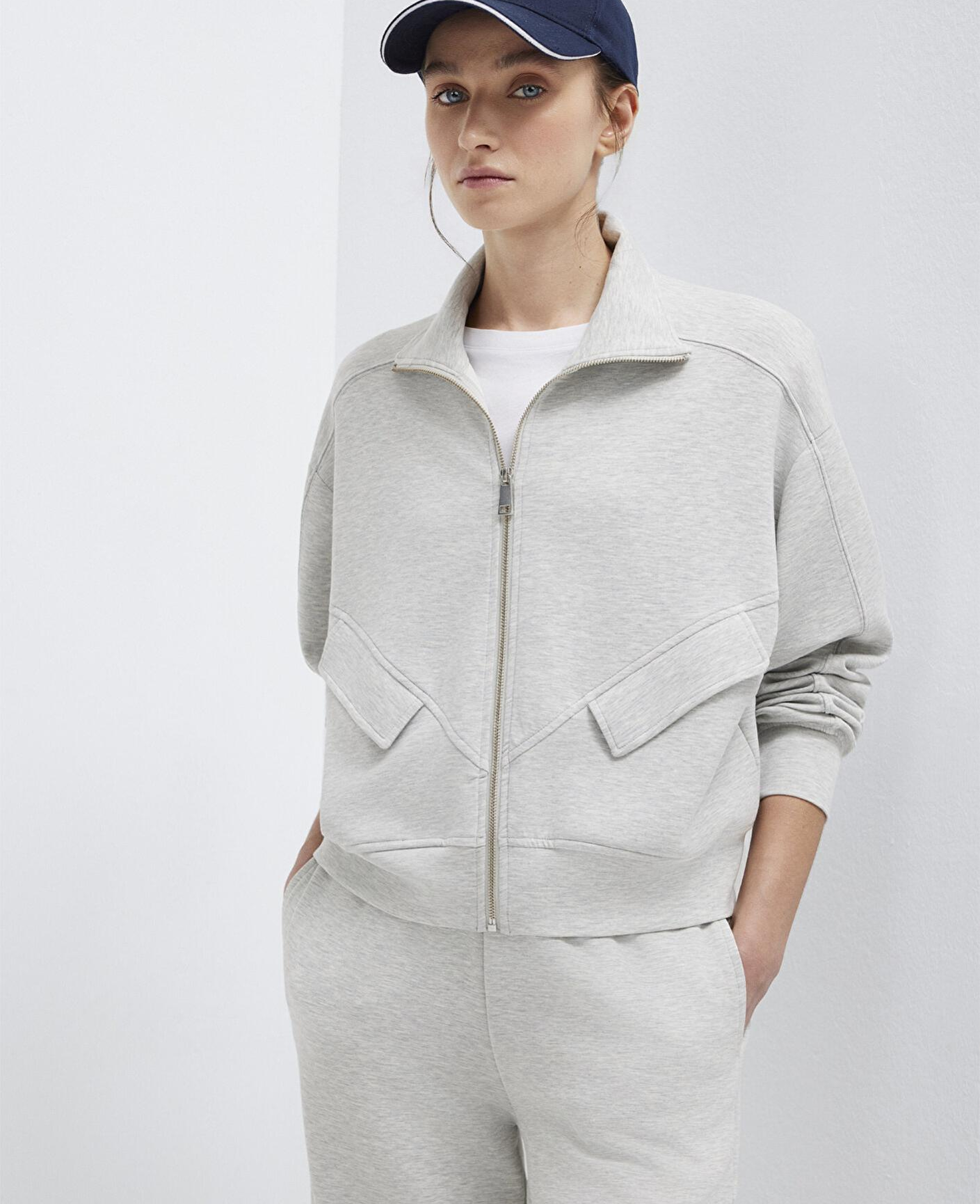 Mavi Dik Yaka Fermuarlı Gri Sweatshirt 1S10506-83096