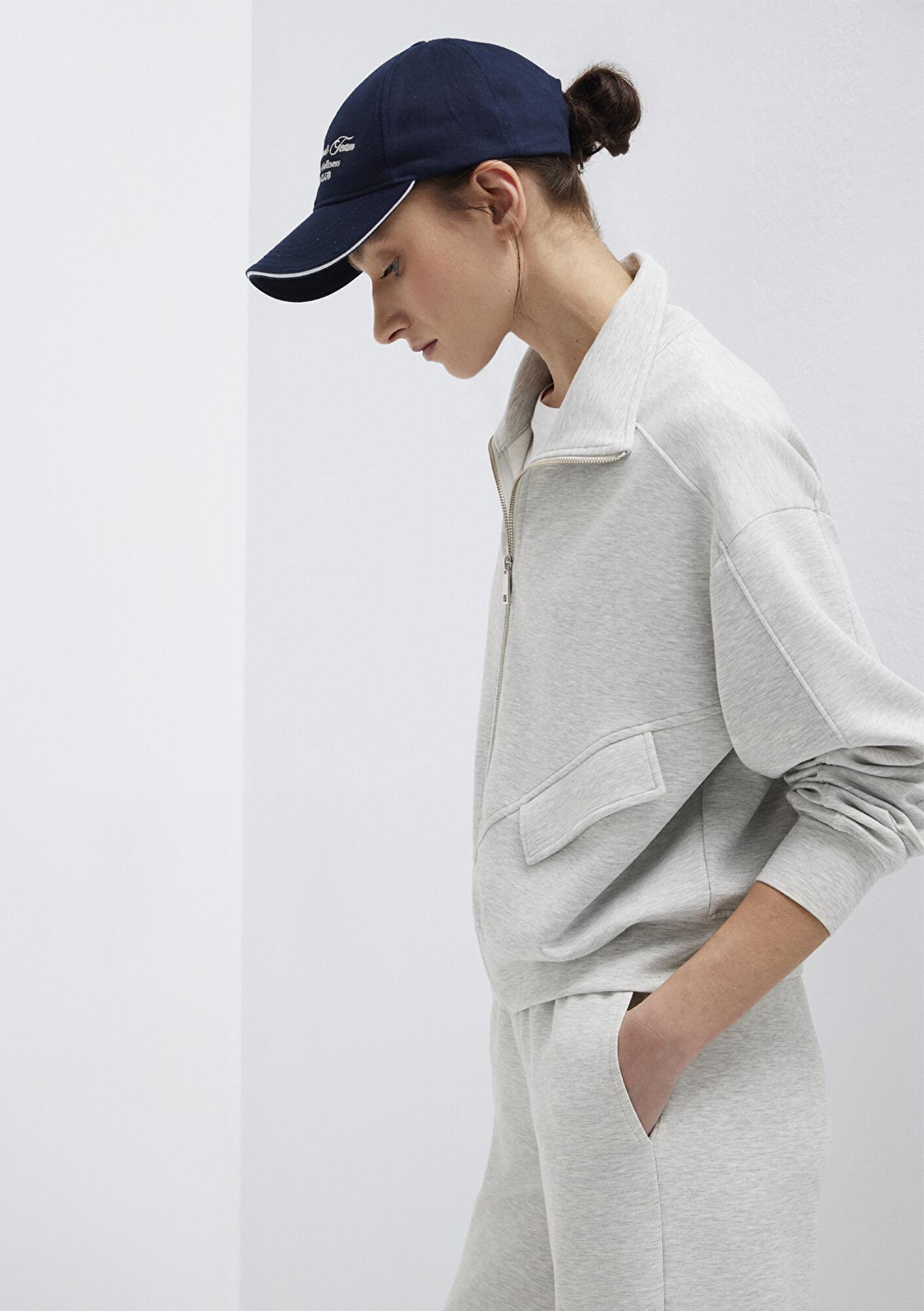 Mavi Dik Yaka Fermuarlı Gri Sweatshirt 1S10506-83096