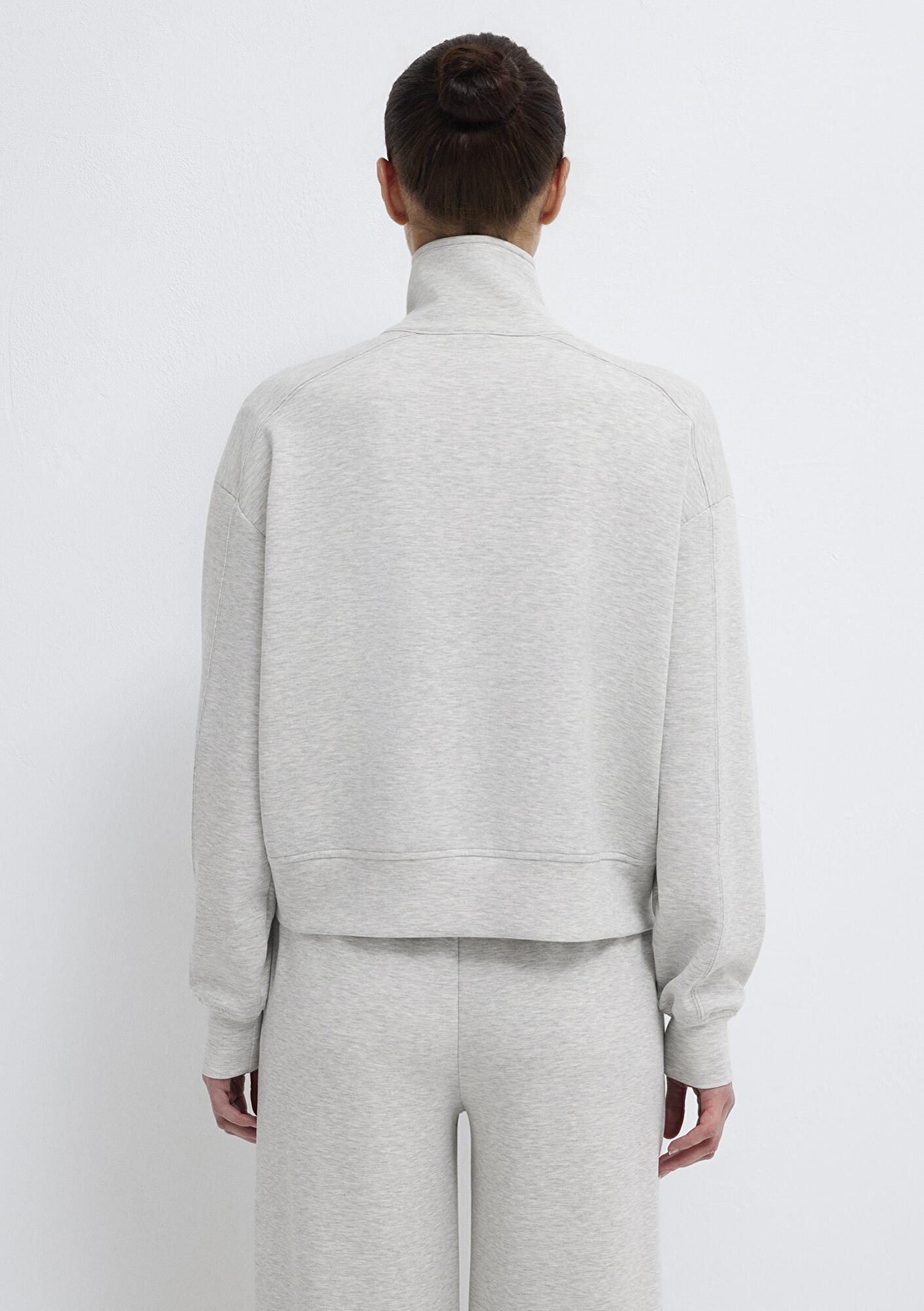 Mavi Dik Yaka Fermuarlı Gri Sweatshirt 1S10506-83096