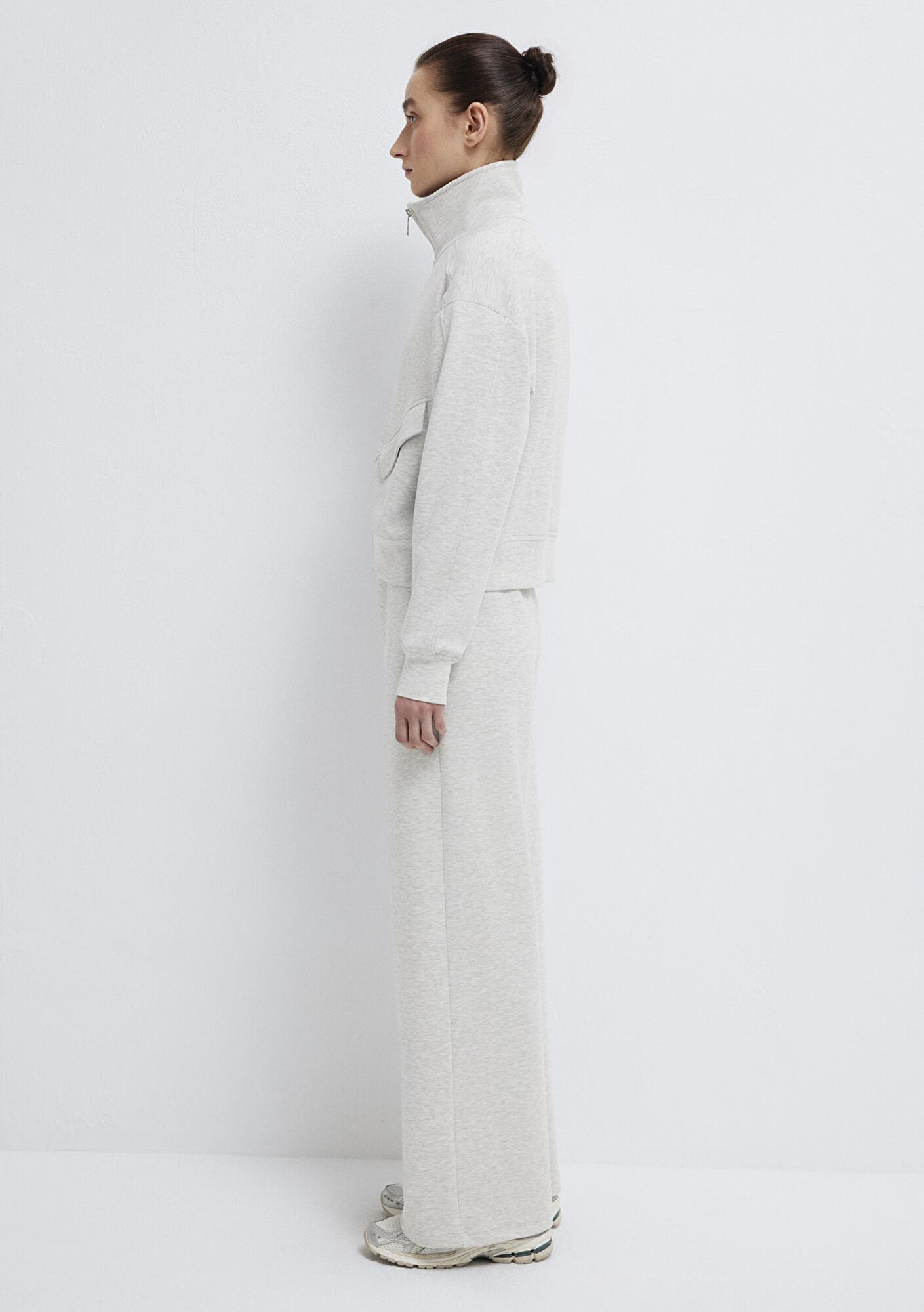 Mavi Dik Yaka Fermuarlı Gri Sweatshirt 1S10506-83096