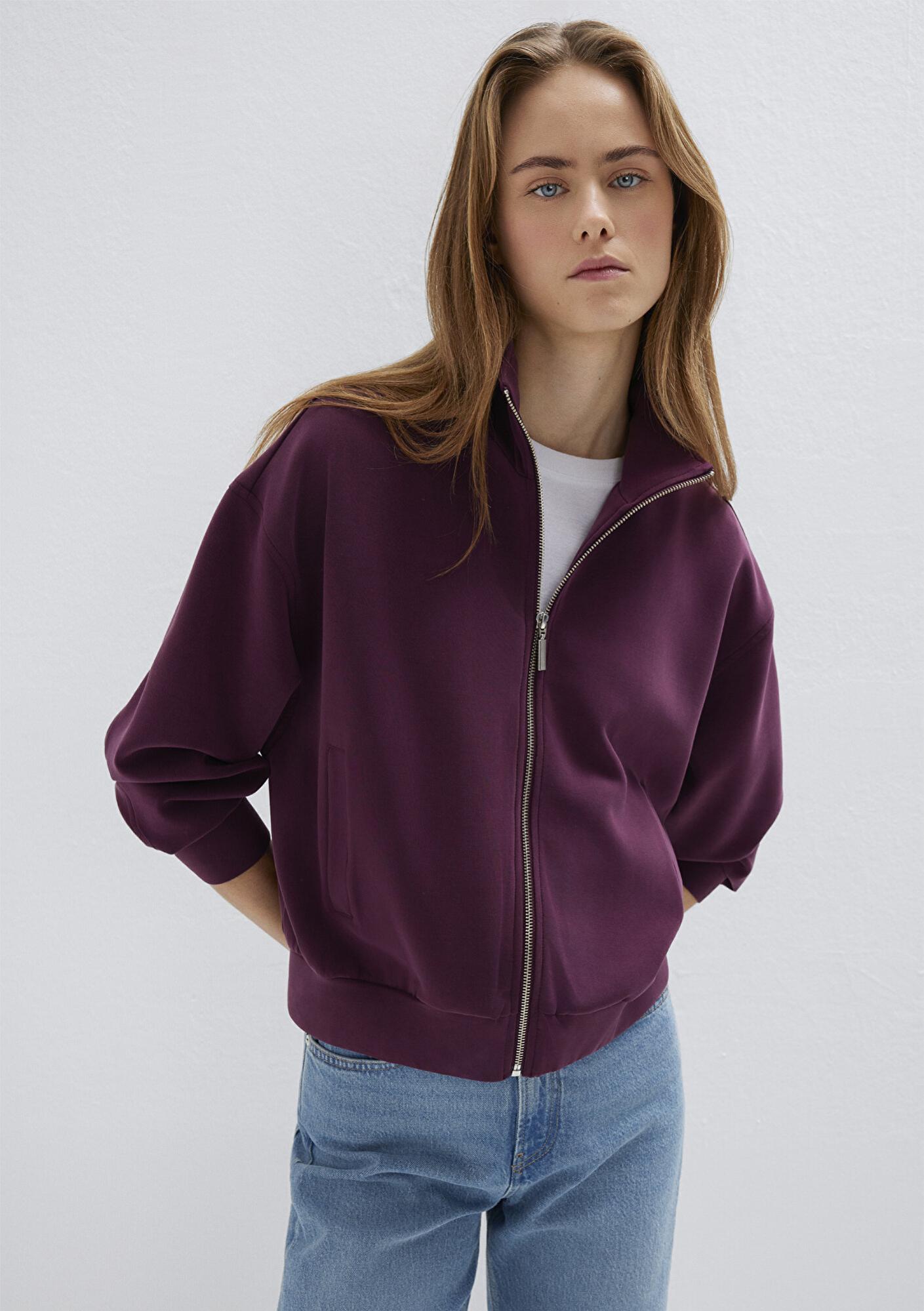 Mavi Fermuarlı Bordo (TENCEL™) Sweatshirt 1S10059-70434