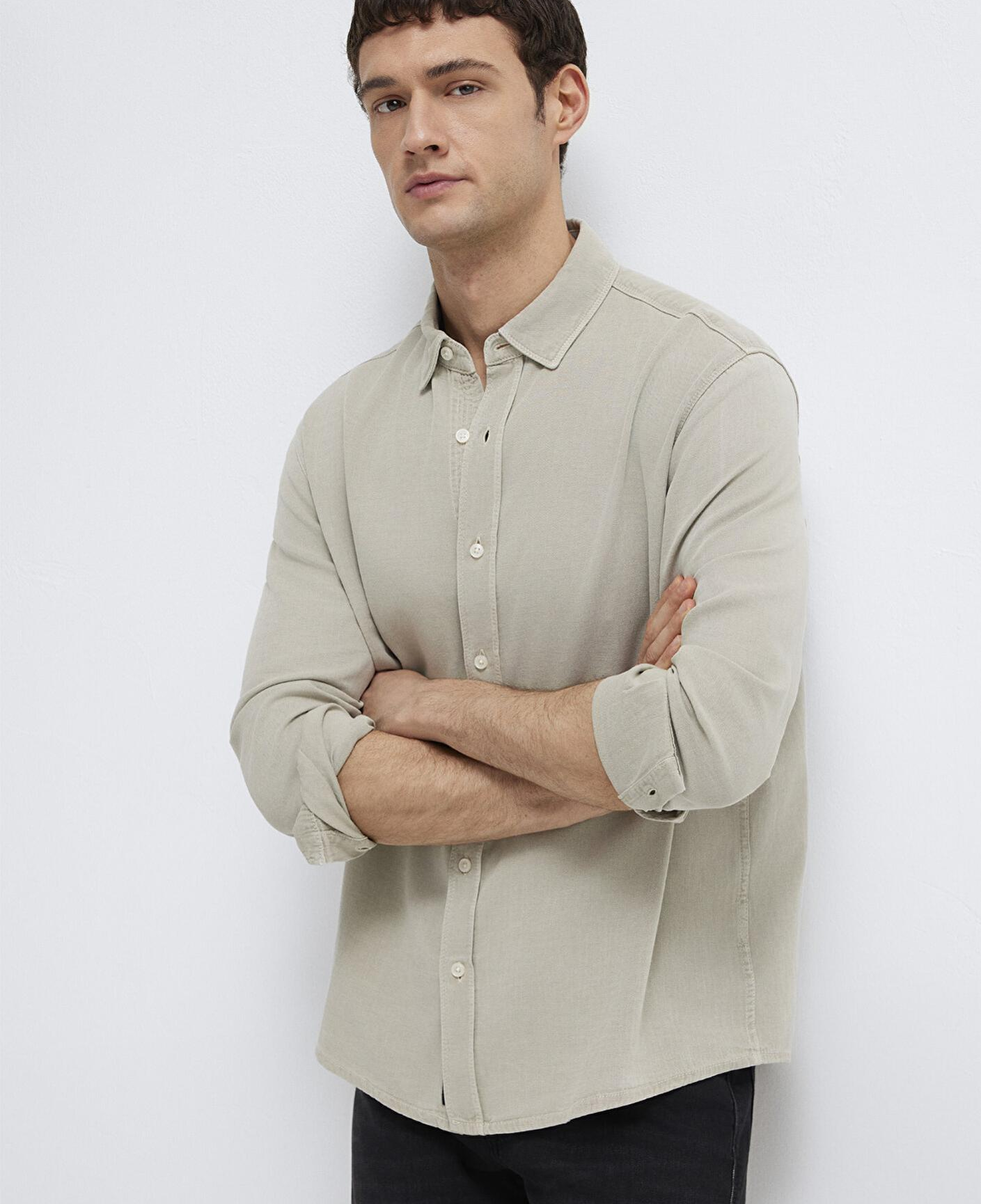 Mavi Keten Karışımlı Yeşil Tencel TM Liyosel Gömlek Regular Fit / Normal Kesim 0211482-70333