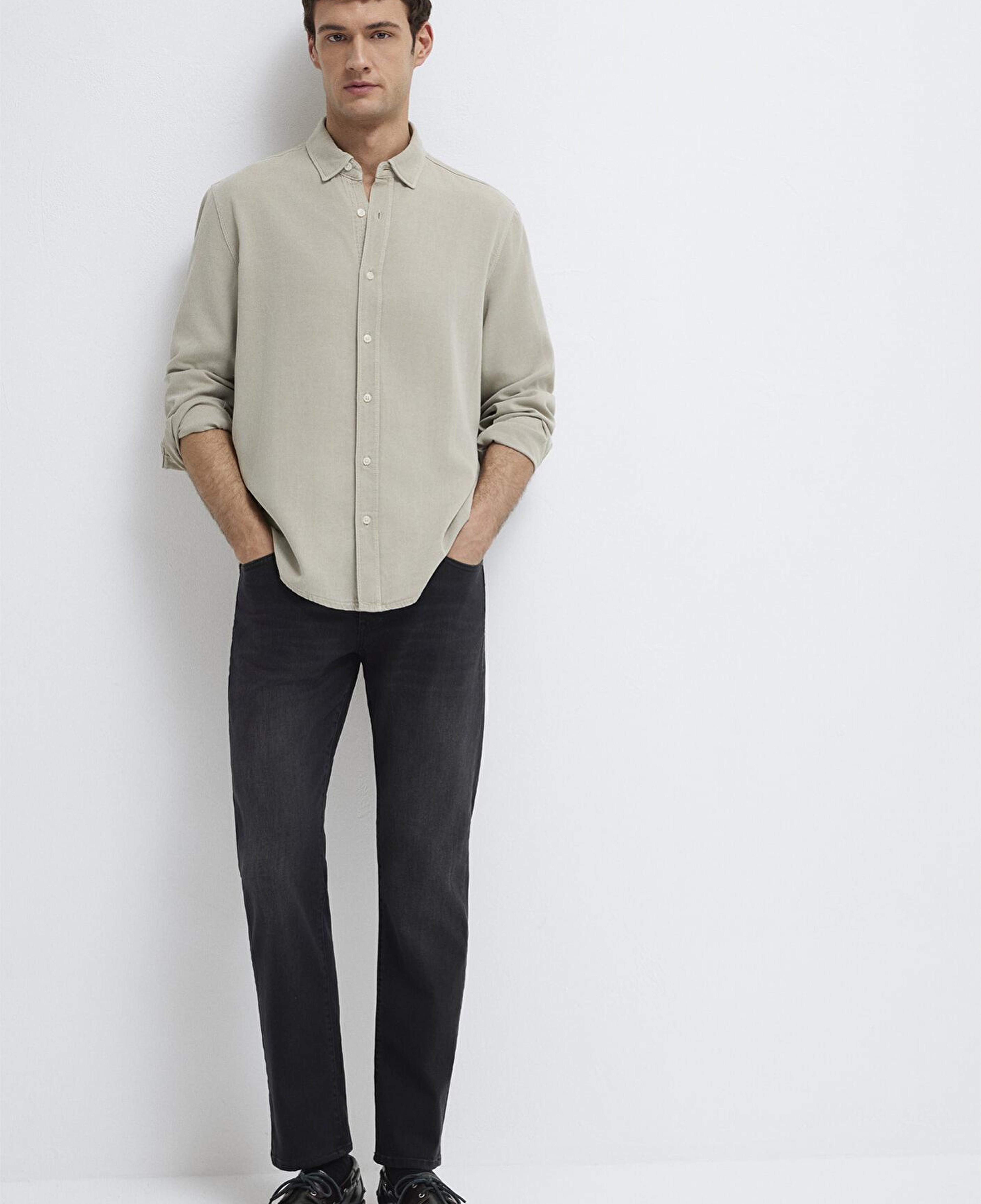 Mavi Keten Karışımlı Yeşil Tencel TM Liyosel Gömlek Regular Fit / Normal Kesim 0211482-70333