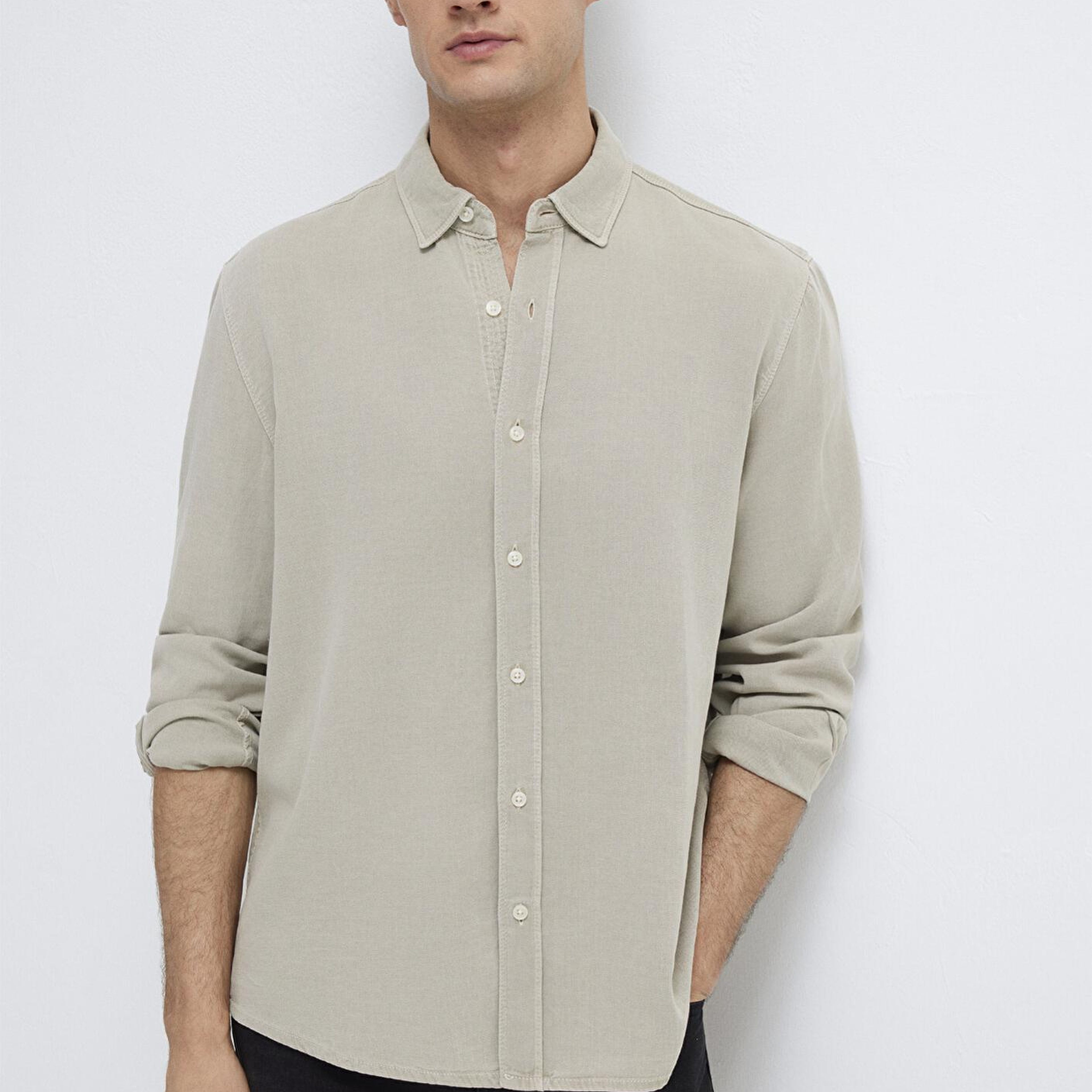 Mavi Keten Karışımlı Yeşil Tencel TM Liyosel Gömlek Regular Fit / Normal Kesim 0211482-70333