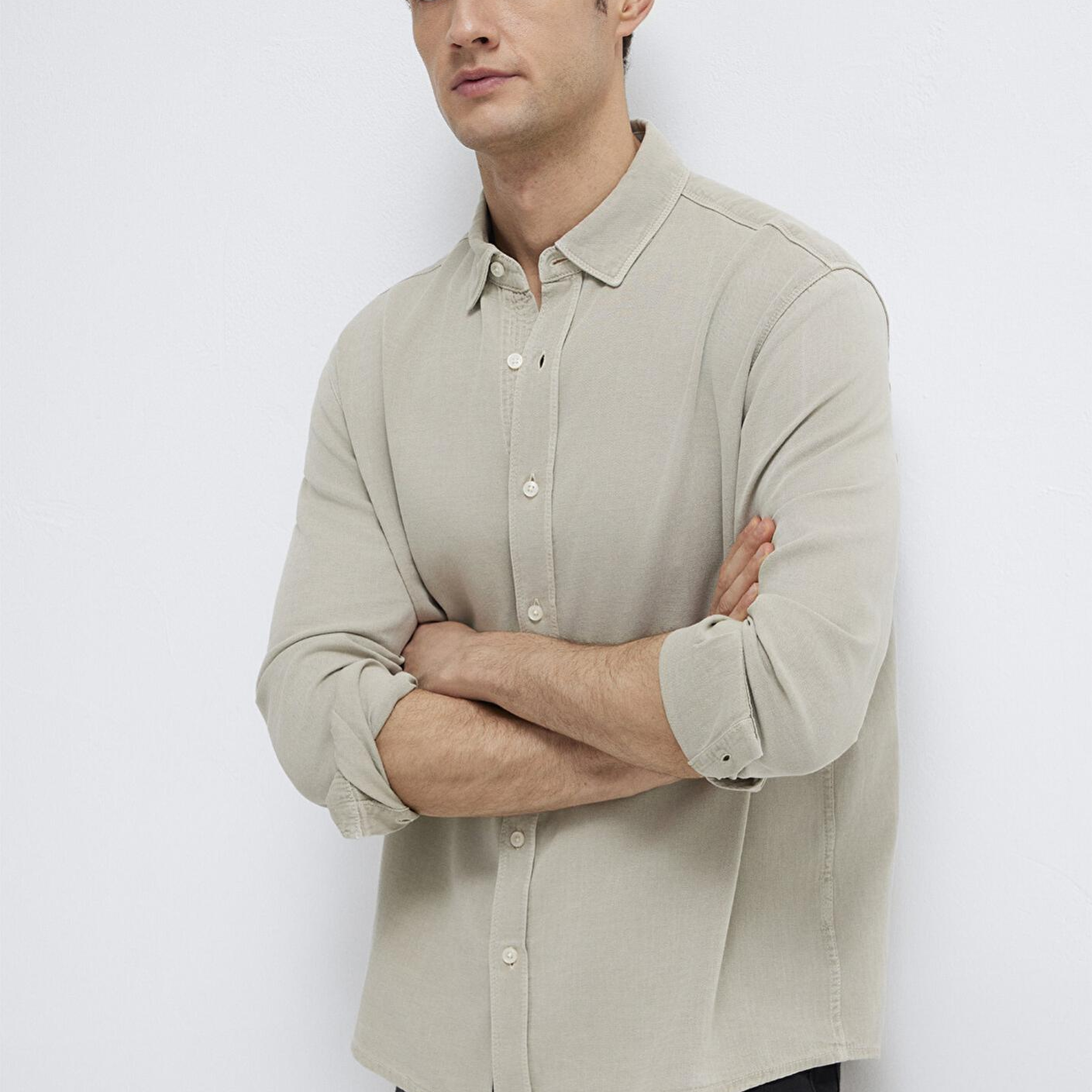 Mavi Keten Karışımlı Yeşil Tencel TM Liyosel Gömlek Regular Fit / Normal Kesim 0211482-70333