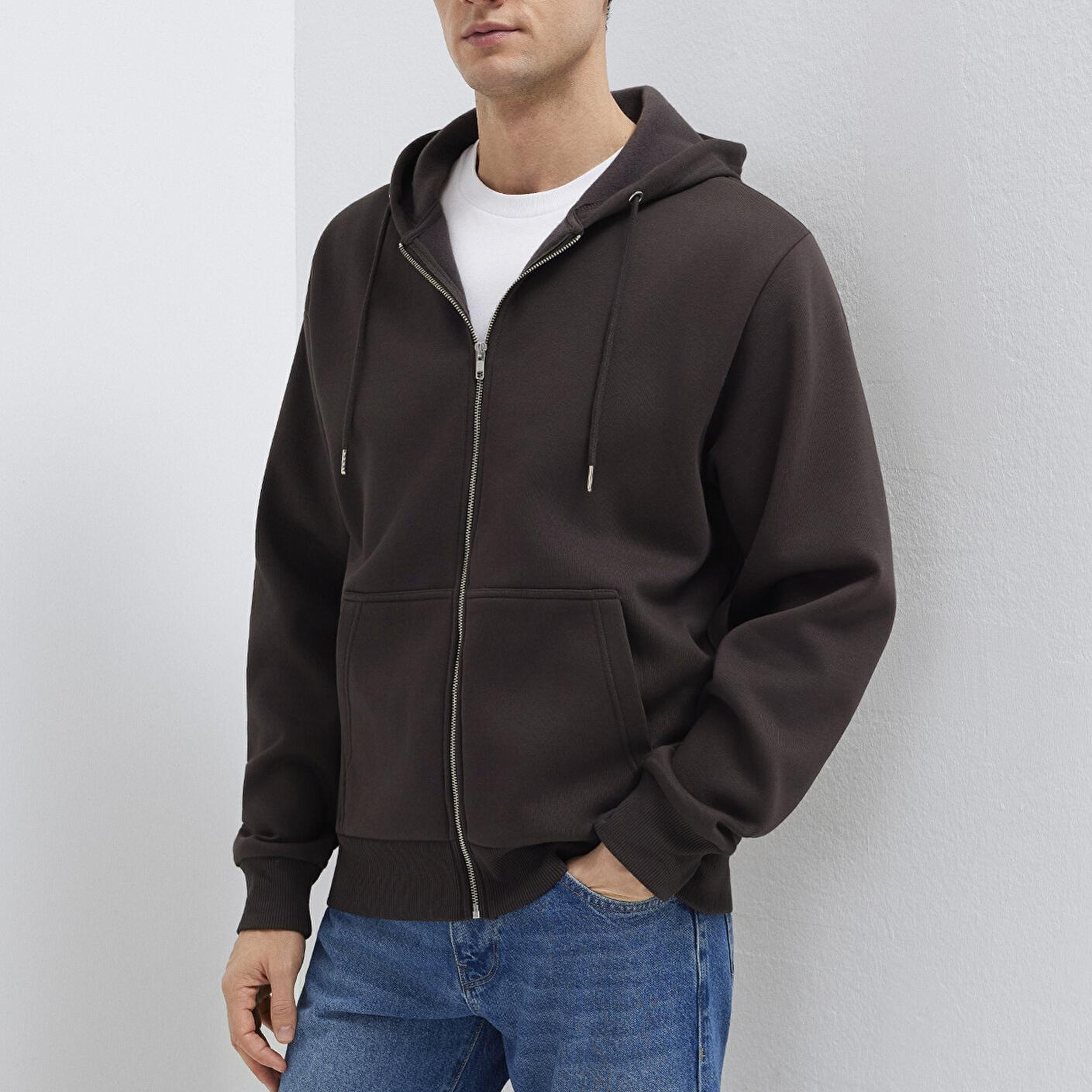 Mavi Kapüşonlu Fermuarlı Kahverengi Basic Sweatshirt 0S10277-70219