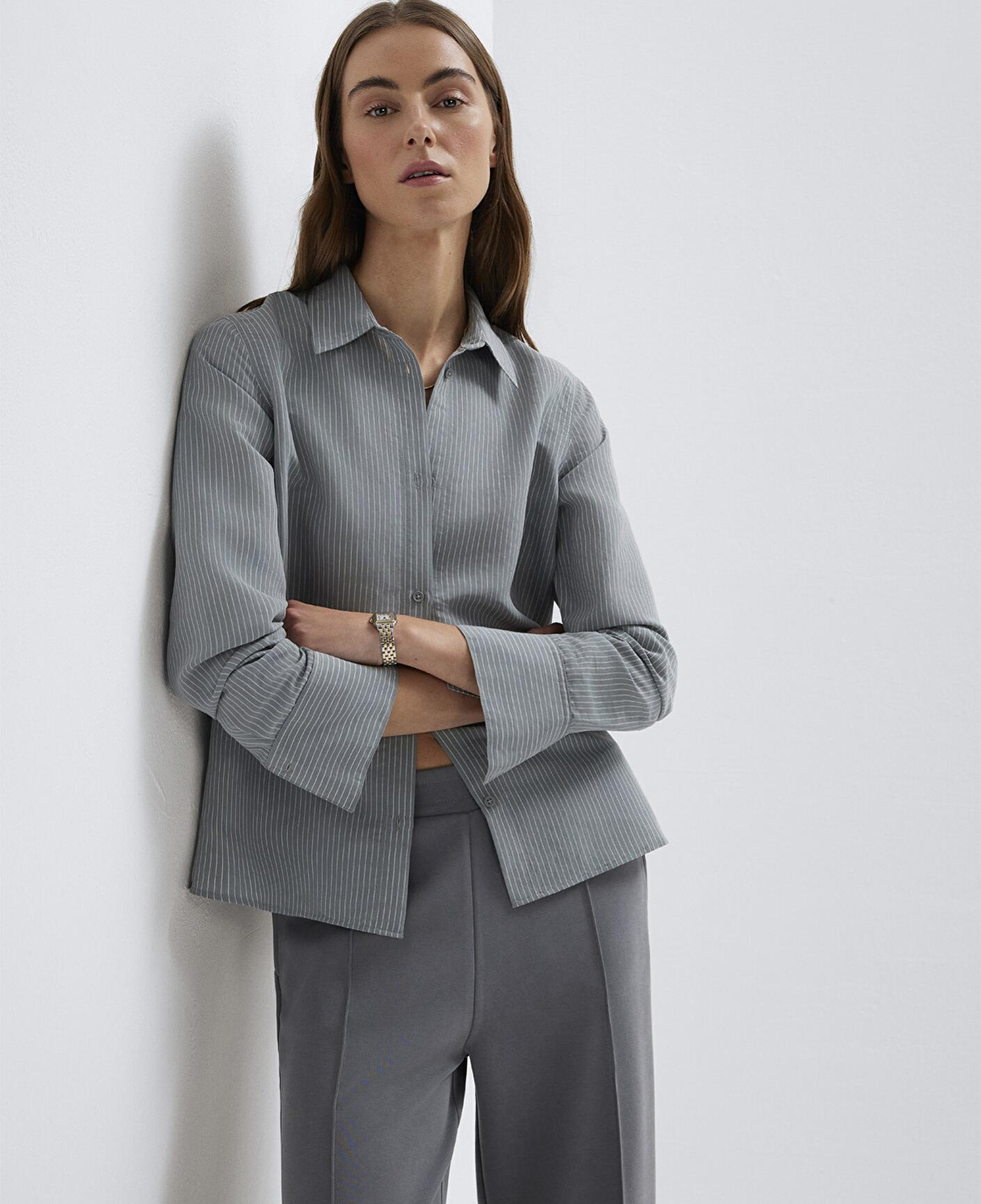 Mavi (TENCEL™) Liyosel Karışımlı Çizgili Gömlek Regular Fit / Normal Kesim 1211374-88069